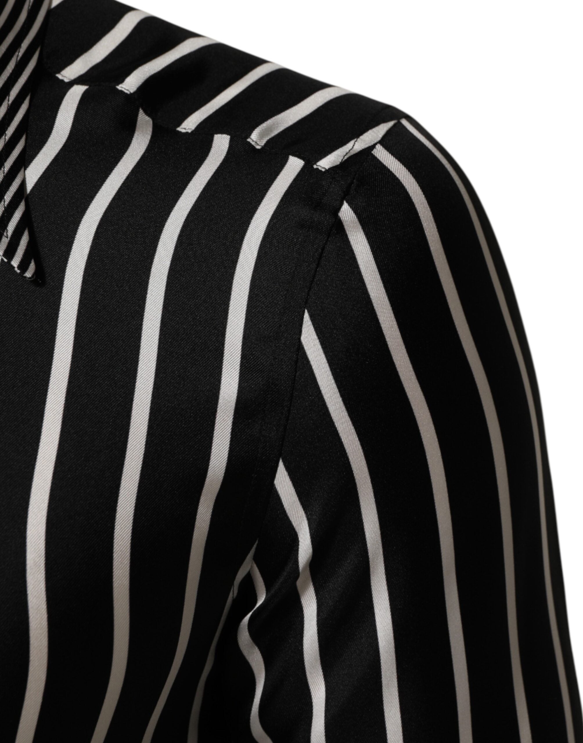 Chemise homme Dolce & Gabbana à rayures noires et blanches Martini, style élégant, col classique, tissu en coton.