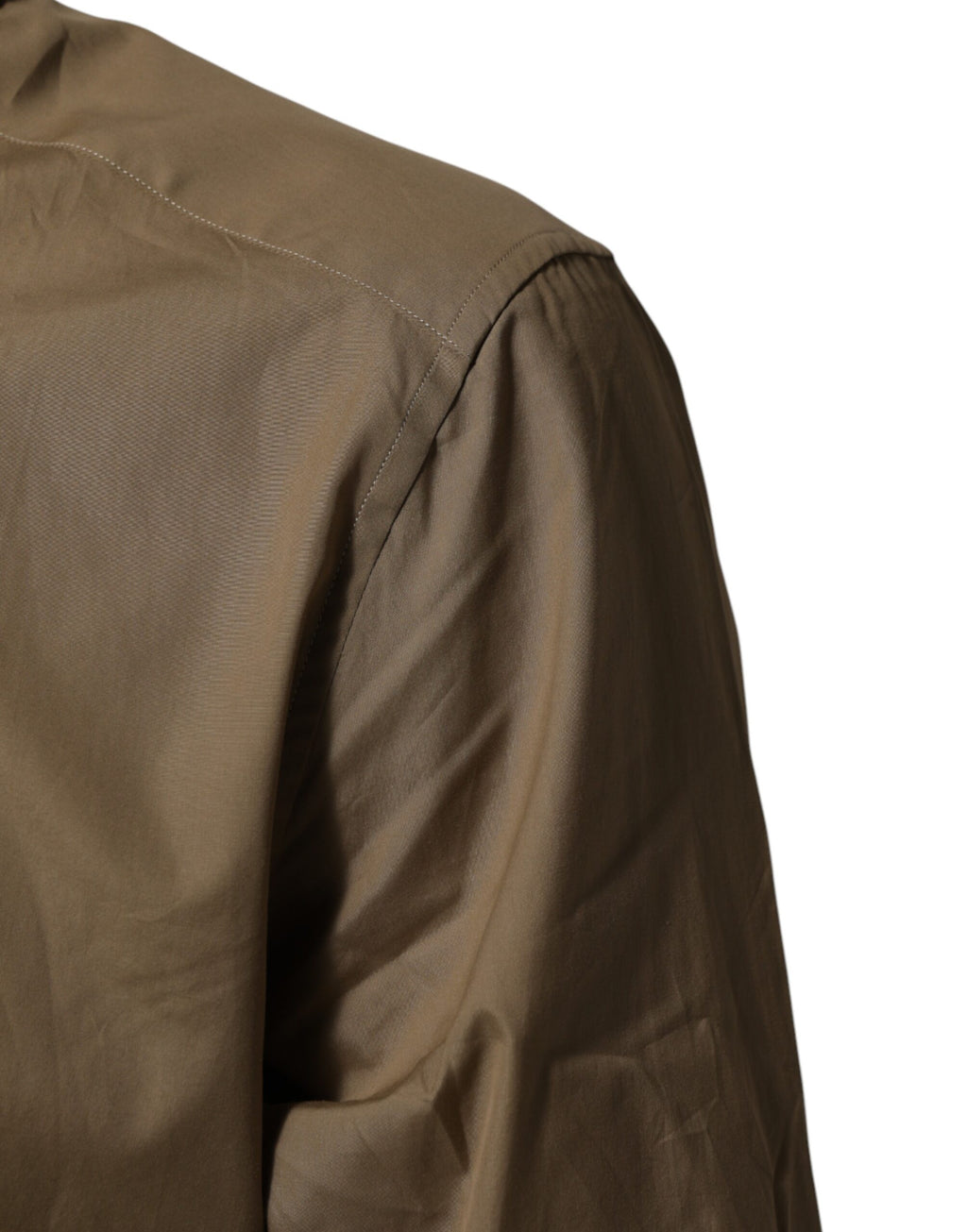 Chemise homme Dolce & Gabbana en coton marron avec col, style robe, détails dorés visibles sur l'image.