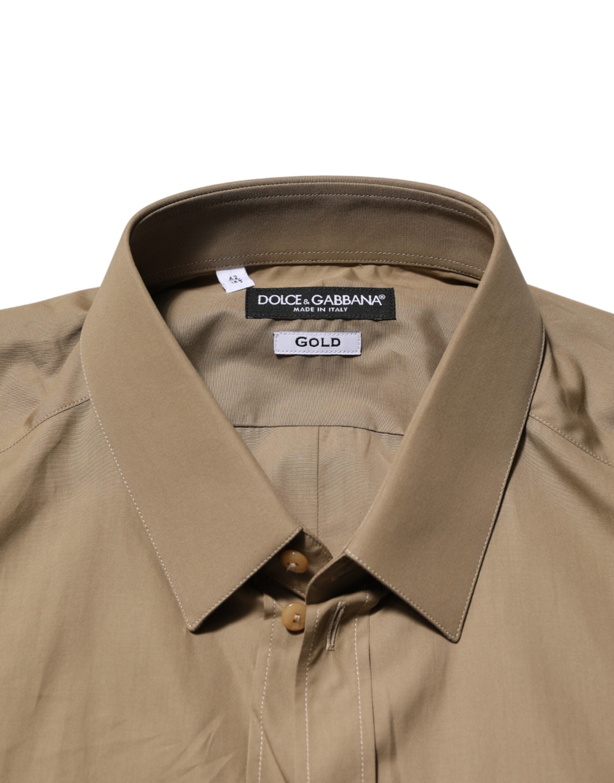 Chemise homme Dolce & Gabbana en coton marron avec col, style robe orné de détails élégants, vue de face.