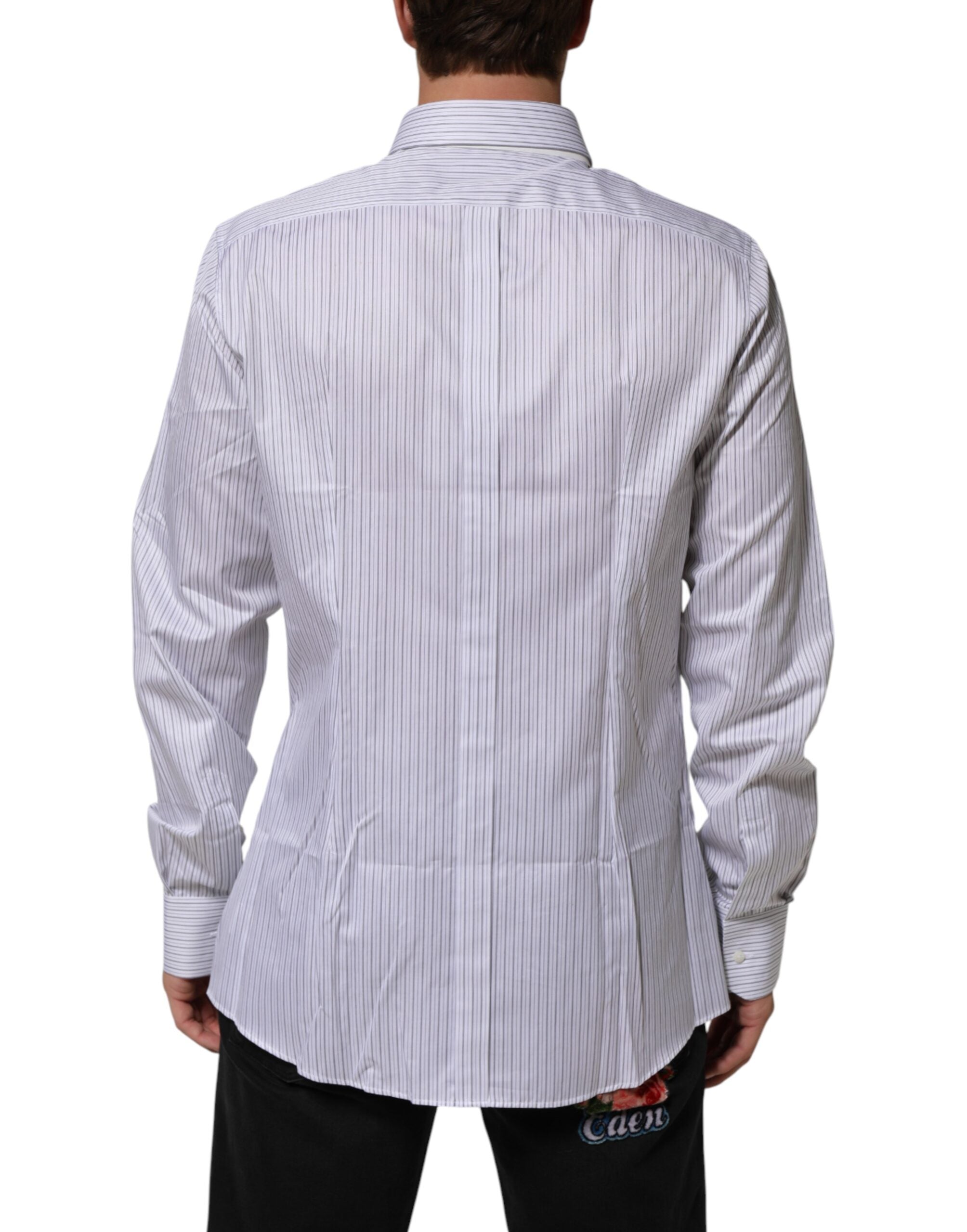 Chemise à manches longues Dolce & Gabbana blanche à rayures avec détails dorés, élégante chemise de luxe pour femme