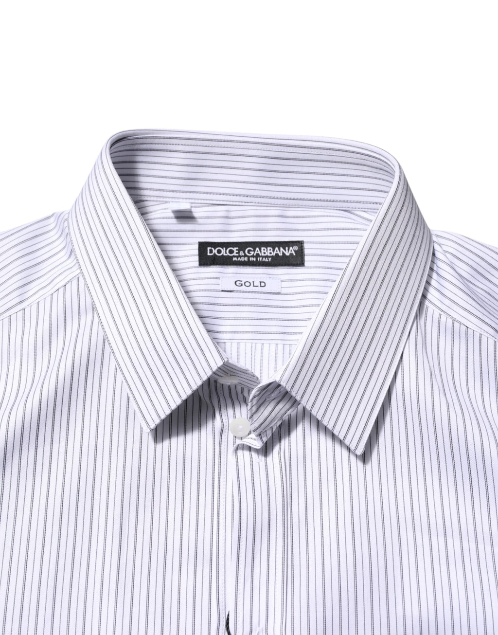 Chemise pour homme Dolce & Gabbana en coton blanc à rayures dorées, style élégant et classique.