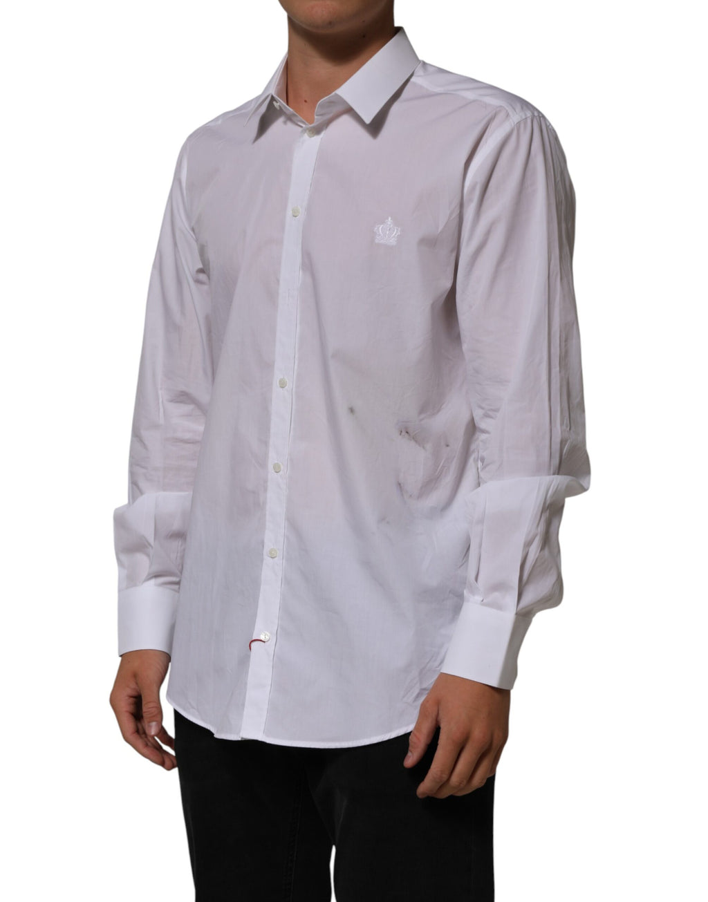 Chemise blanche en coton pour homme Dolce & Gabbana avec col, style Martini, vue de face.