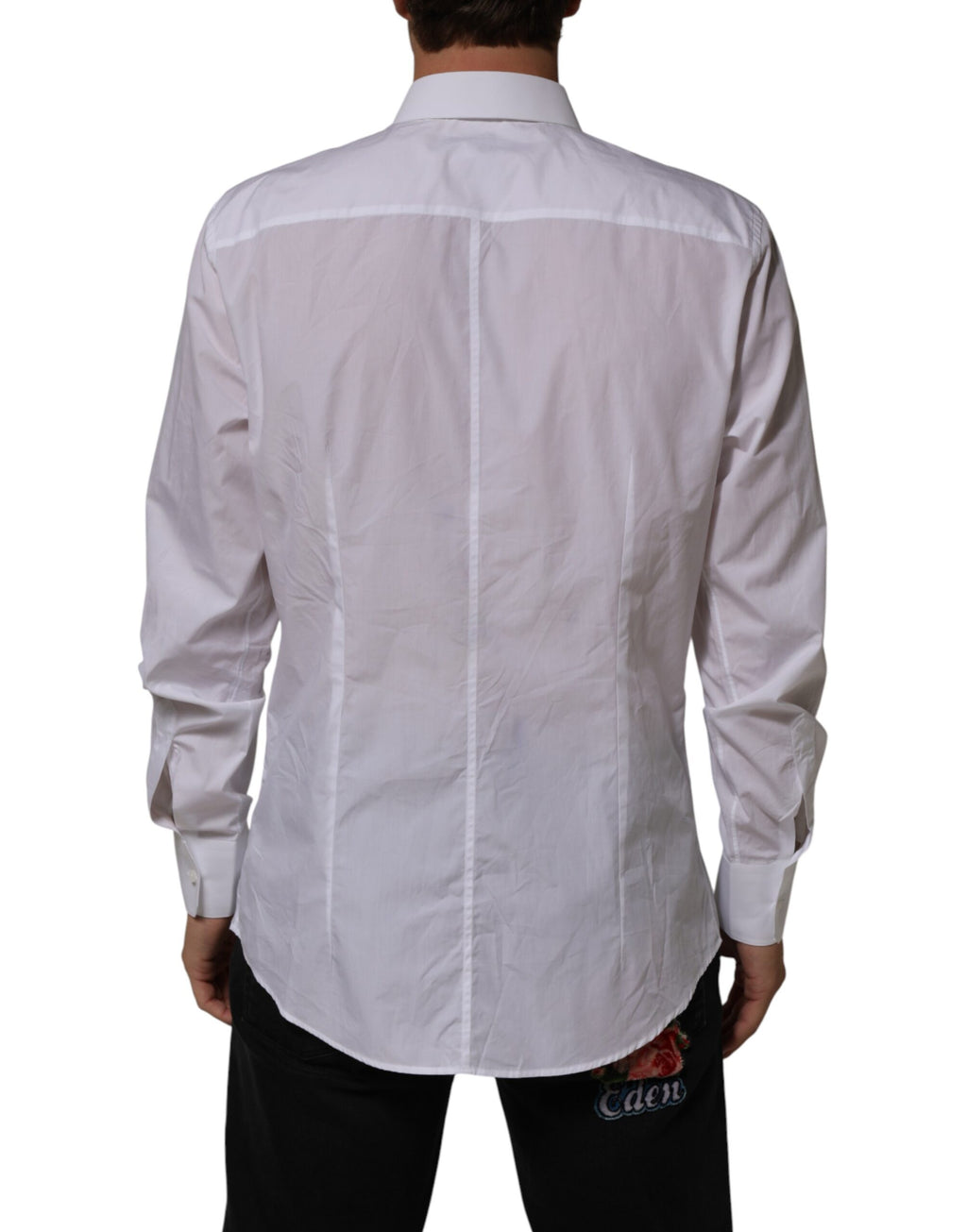 Chemise homme blanche en coton Dolce & Gabbana avec col, style MARTINI, visible en gros plan.