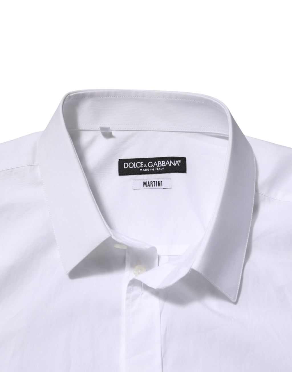 Chemise homme blanche en coton Dolce & Gabbana avec col rabattu et boutons, style élégant pour occasion formelle.