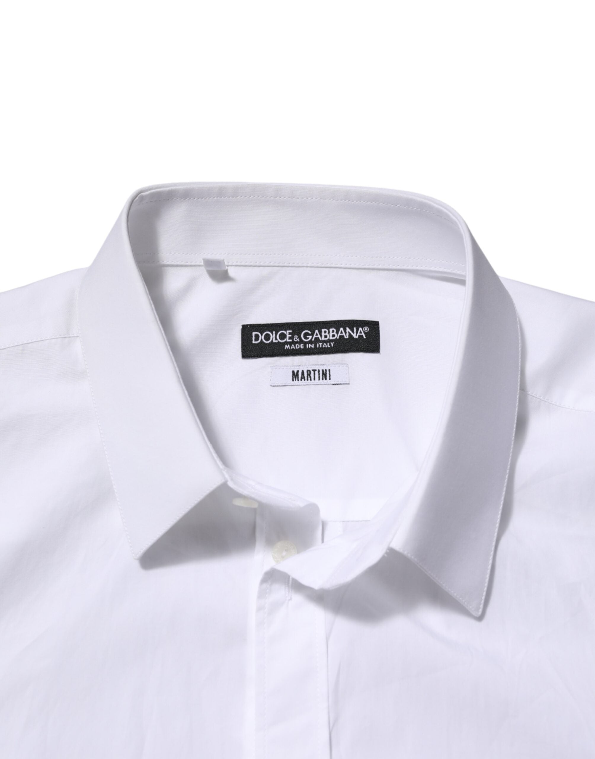 Chemise homme blanche en coton Dolce & Gabbana avec col rabattu et boutons, style élégant pour occasion formelle.