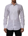 Chemise blanche en coton Dolce & Gabbana avec col haut et détails dorés, vue de face.