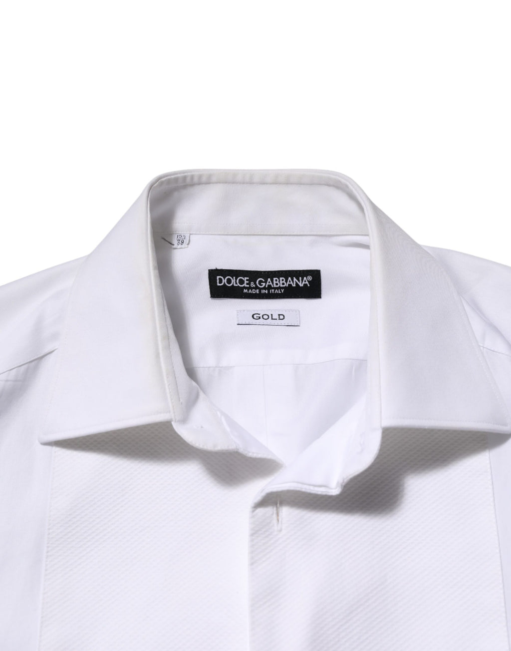 Chemise blanche Dolce & Gabbana en coton avec col, brodée de détails dorés, pour un look élégant et sophistiqué.
