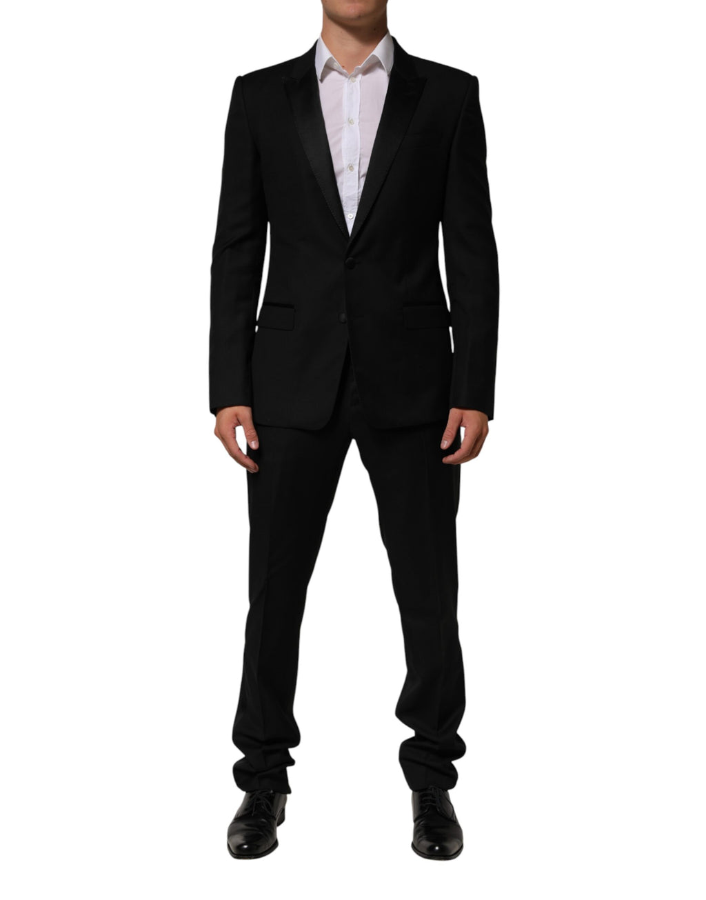 Veste noire Dolce & Gabbana avec deux boutons, costume deux pièces formel, détail du vêtement élégant et chic.
