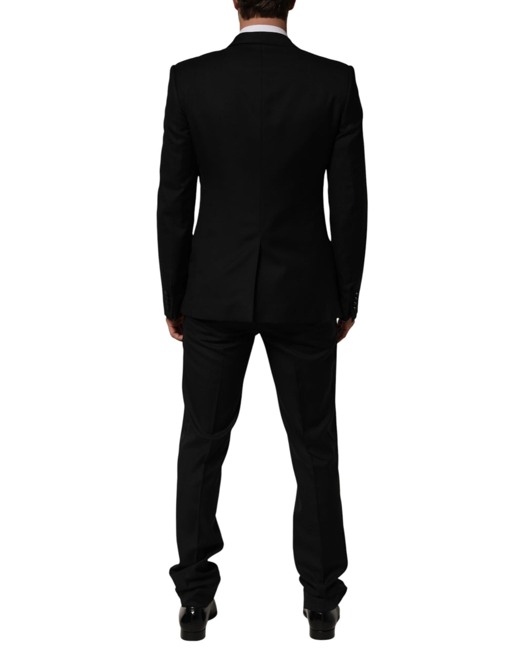Costume deux pièces noir Dolce & Gabbana avec veste à deux boutons, parfait pour occasion formelle, vue de l'ensemble.