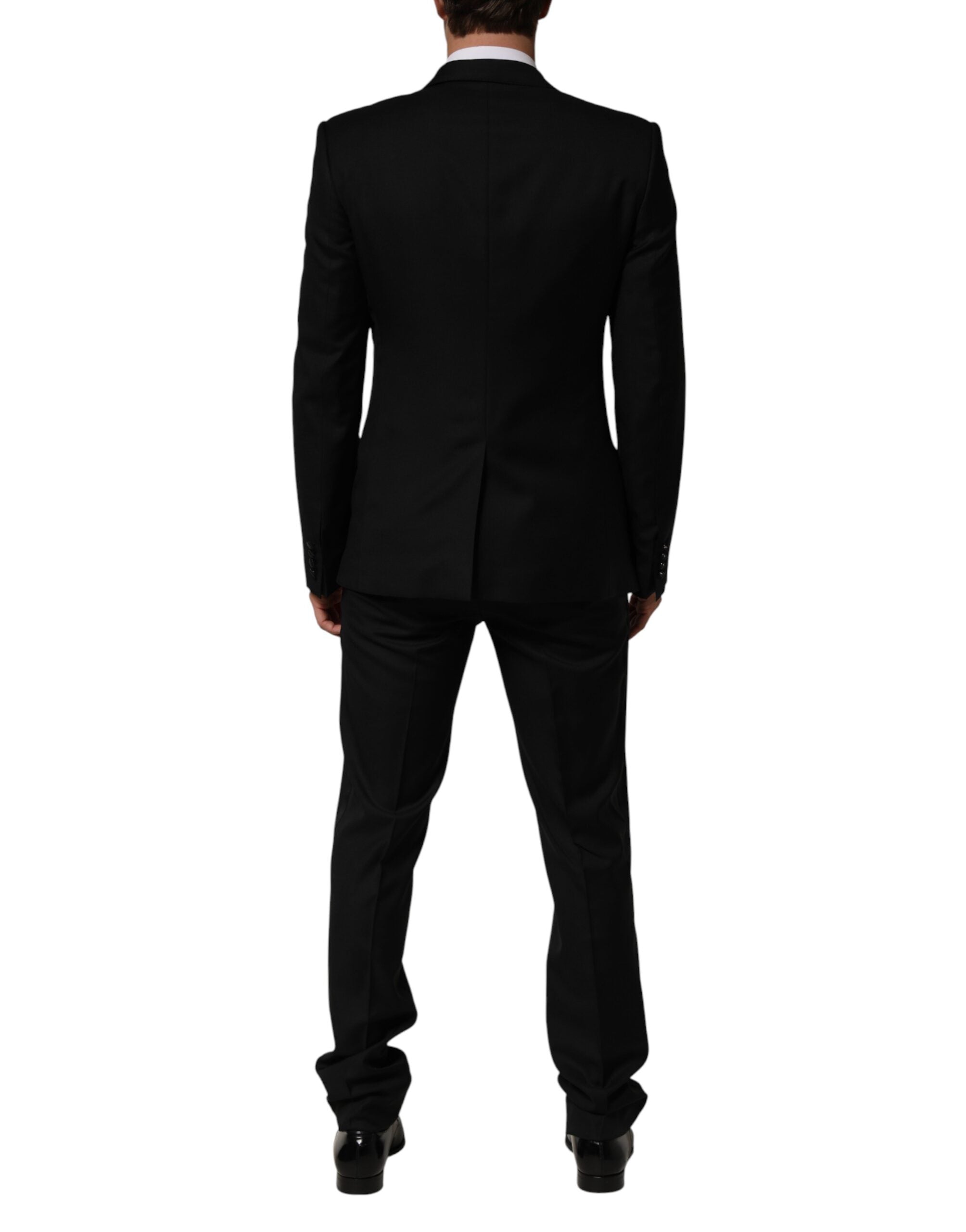 Costume deux pièces noir Dolce & Gabbana avec veste à deux boutons, parfait pour occasion formelle, vue de l'ensemble.