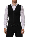 Gilet homme noir en laine Dolce & Gabbana, vêtement formel élégant avec coupe ajustée et détails sophistiqués.