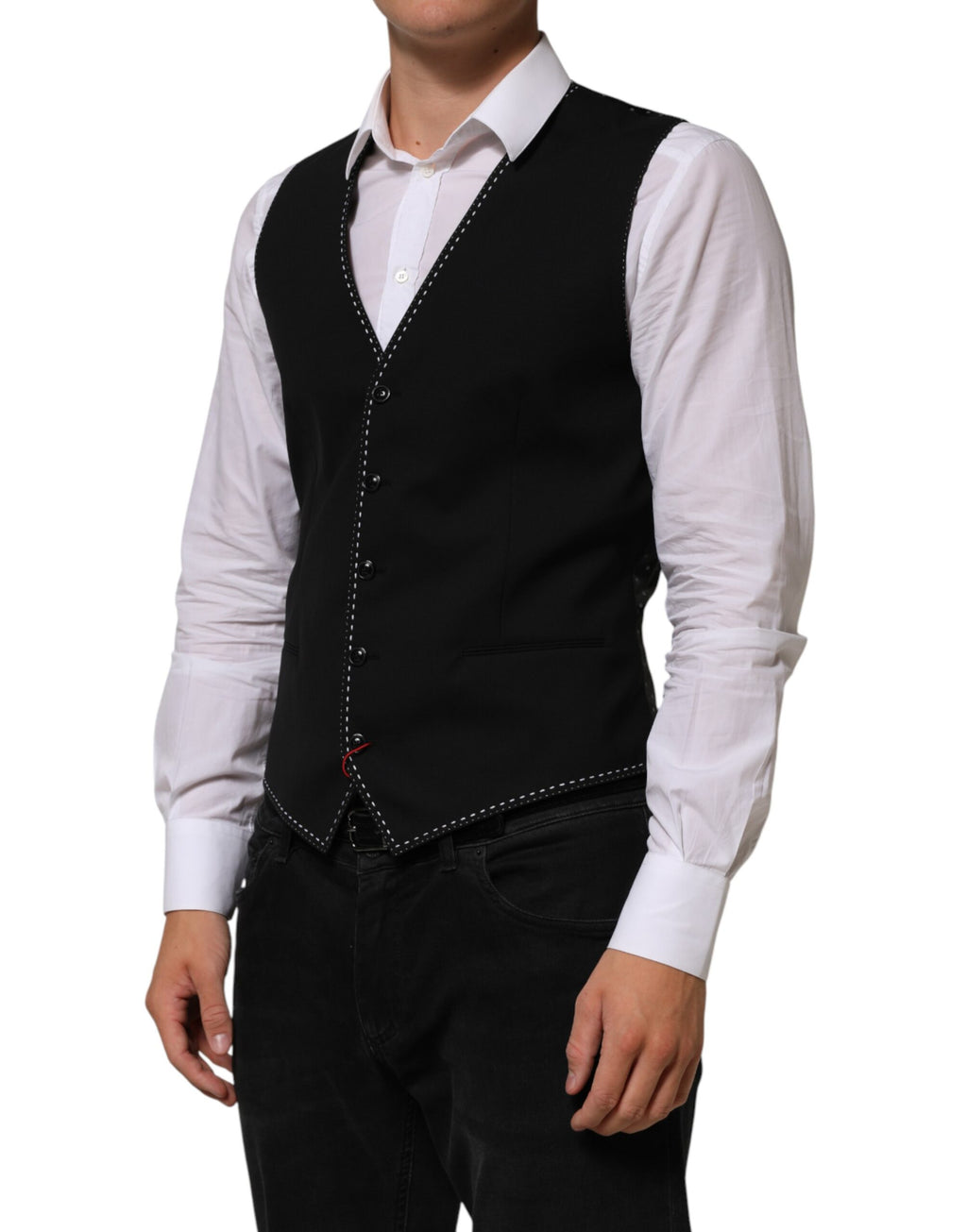 Gilet formel en laine noire Dolce & Gabbana pour homme, veste ajustée élégante et sophistiquée.