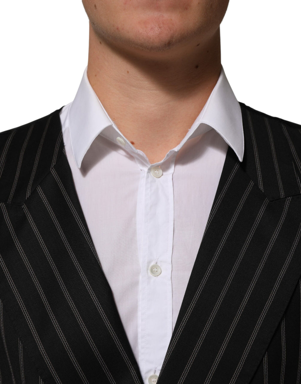 Gilet en laine à rayures noires de Dolce & Gabbana pour homme, veste élégante et ajustée.