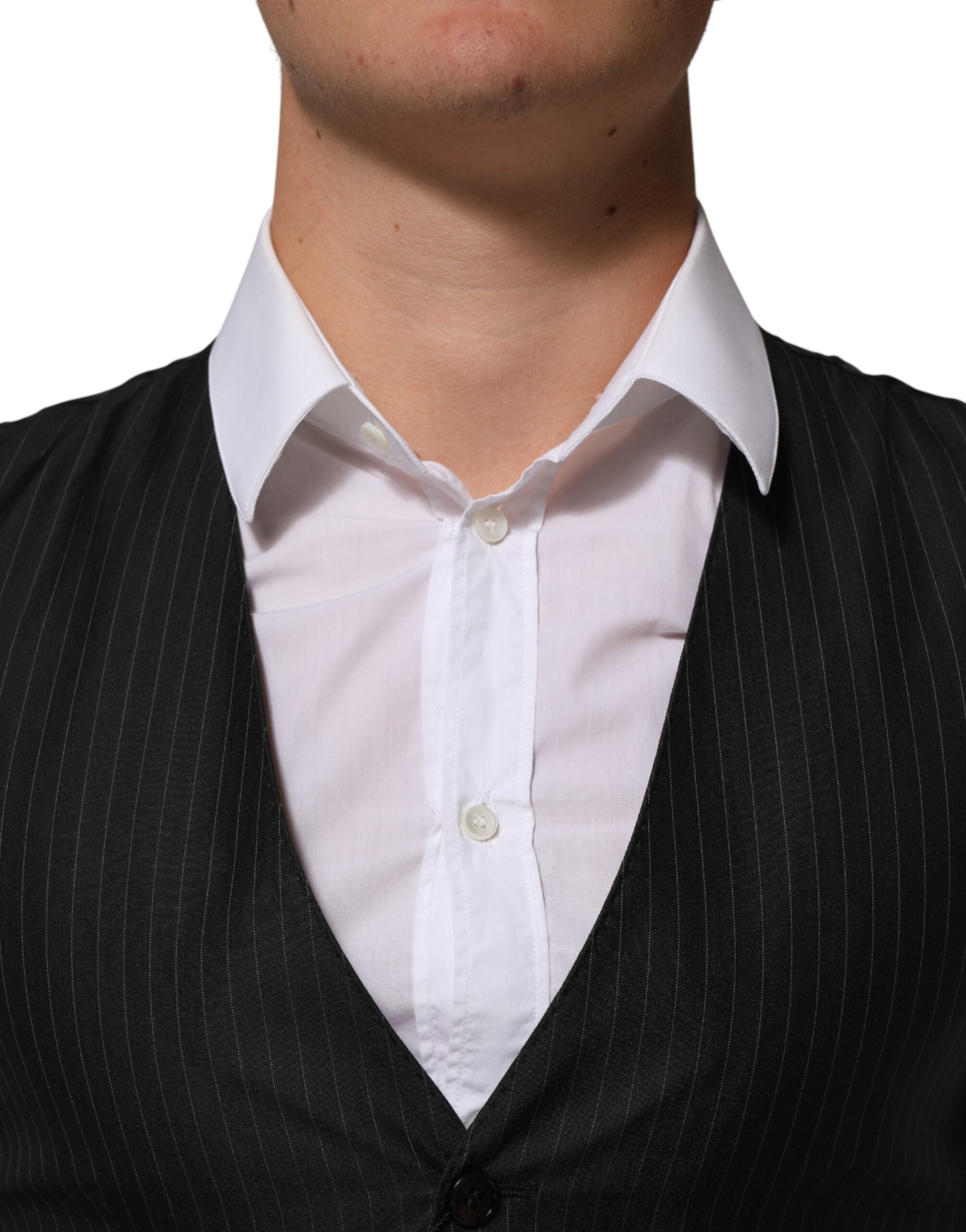 Gilet homme noir en laine formel de la marque Dolce & Gabbana, veste de costume élégante à la mode.