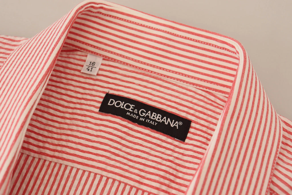 Chemise à manches courtes Dolce & Gabbana en coton rayé rouge et blanc, style élégant et décontracté.