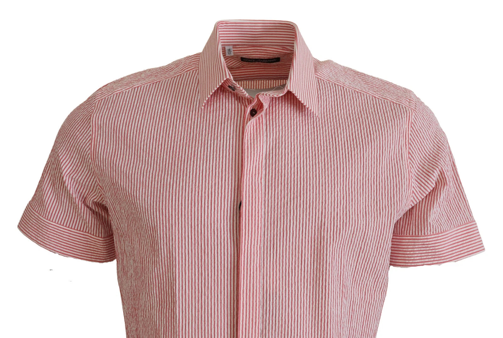 Chemise en coton à rayures rouges et blanches de Dolce & Gabbana, manches courtes, style élégant et confortable.