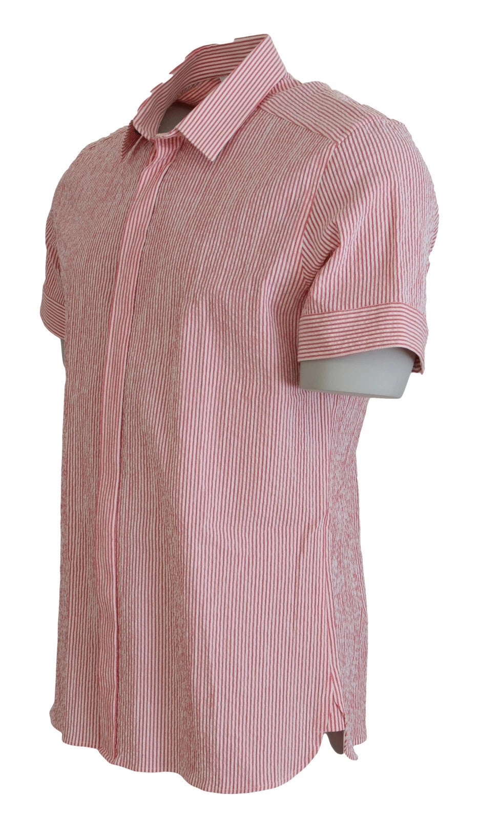 Chemise à manches courtes Dolce & Gabbana rayée rouge et blanche en coton, vue de face.