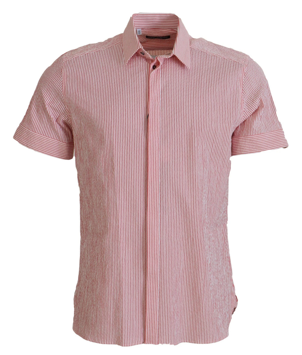 Chemise en coton à rayures rouges et blanches de Dolce & Gabbana, manches courtes, style élégant et décontracté.