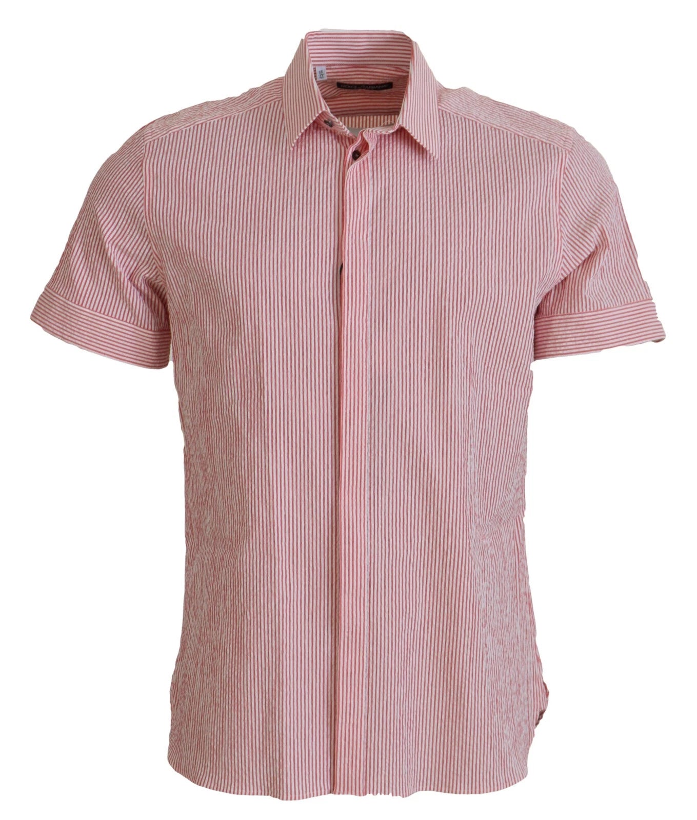 Chemise en coton à rayures rouges et blanches de Dolce & Gabbana, manches courtes, style élégant et décontracté.