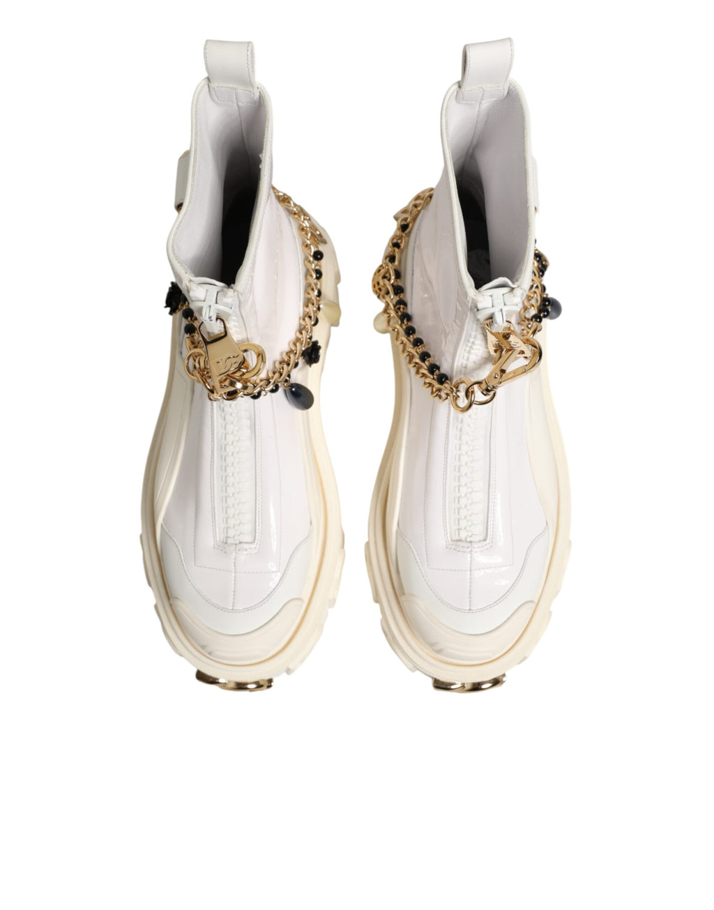 Bottes ankle en cuir blanc avec logo en caoutchouc de Dolce & Gabbana, chaussures élégantes et modernes.