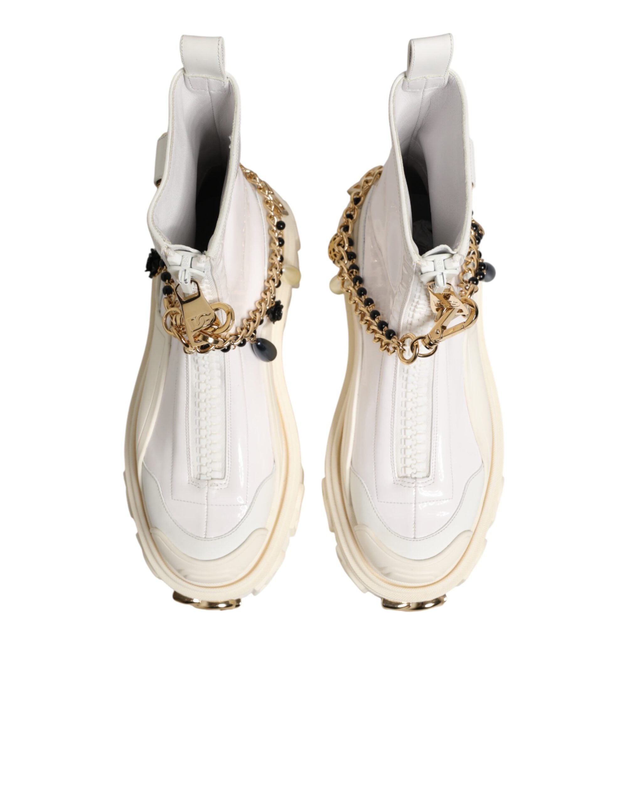 Bottes ankle en cuir blanc avec logo en caoutchouc de Dolce & Gabbana, chaussures élégantes et modernes.