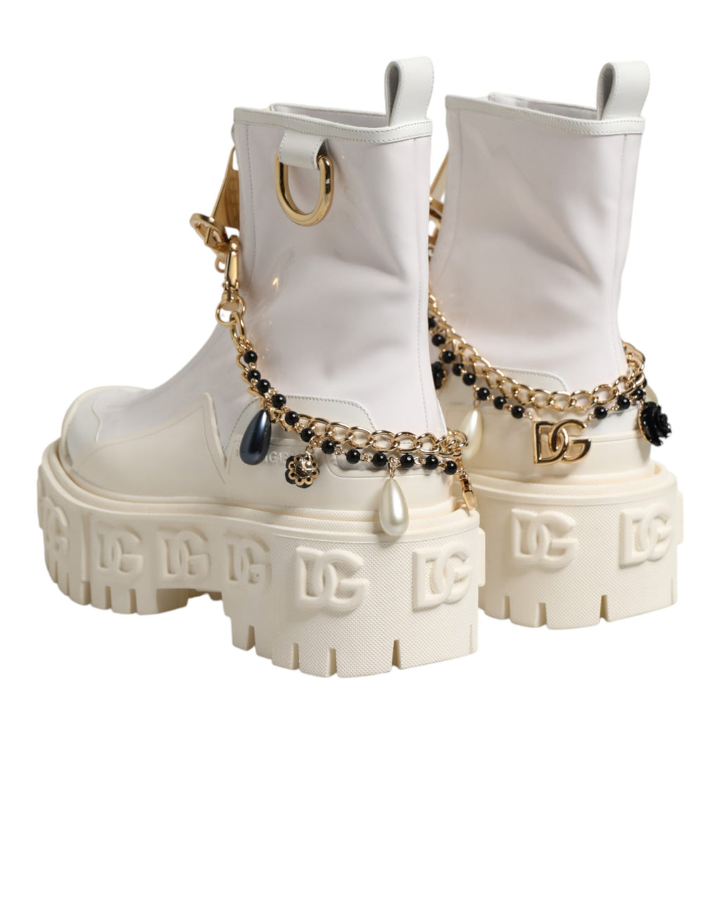 Bottes ankle en cuir blanc avec logo en caoutchouc de Dolce & Gabbana, chaussures élégantes pour femme.