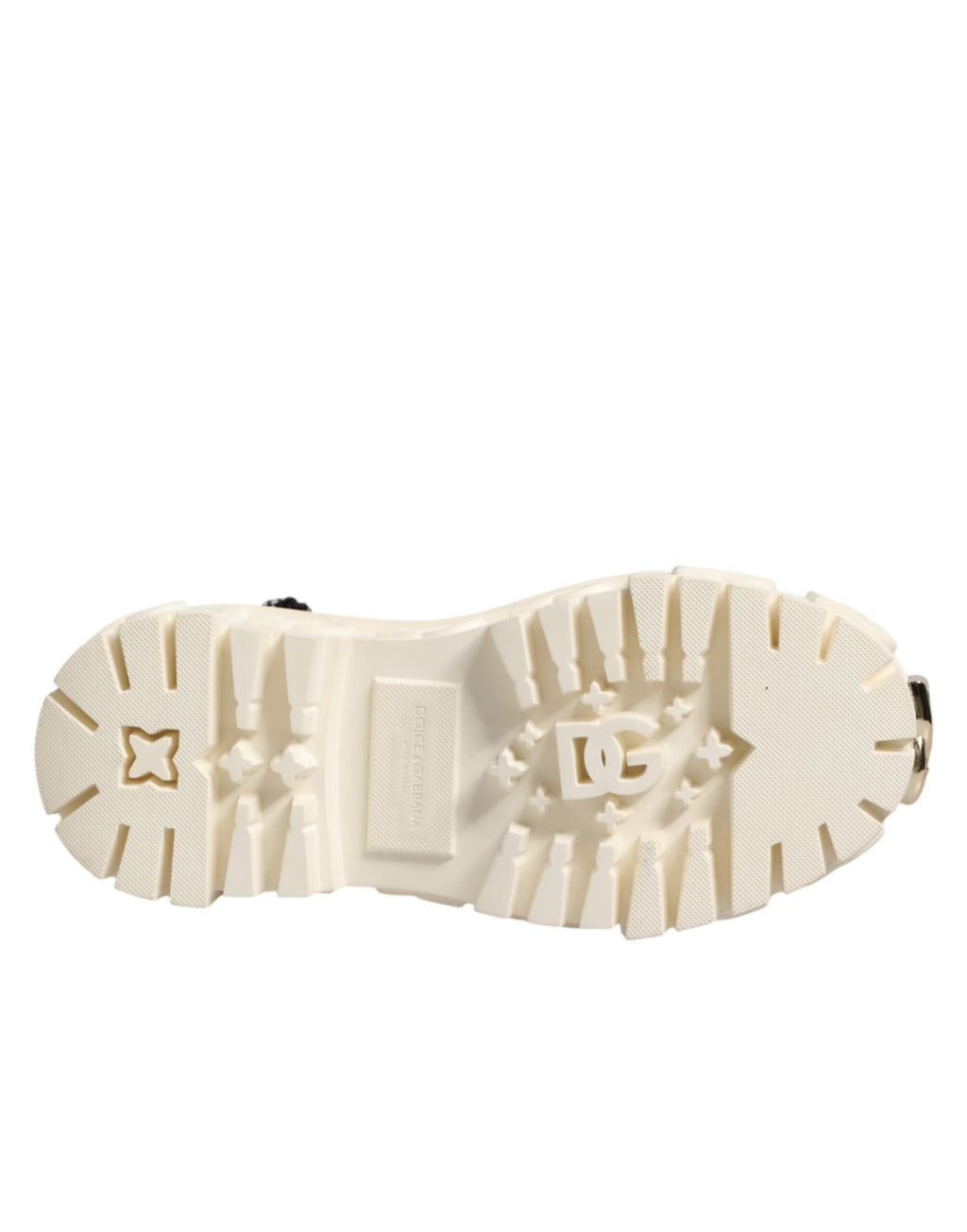 Bottes ankle en cuir blanc avec logo en caoutchouc de Dolce & Gabbana, chaussures élégantes et modernes.