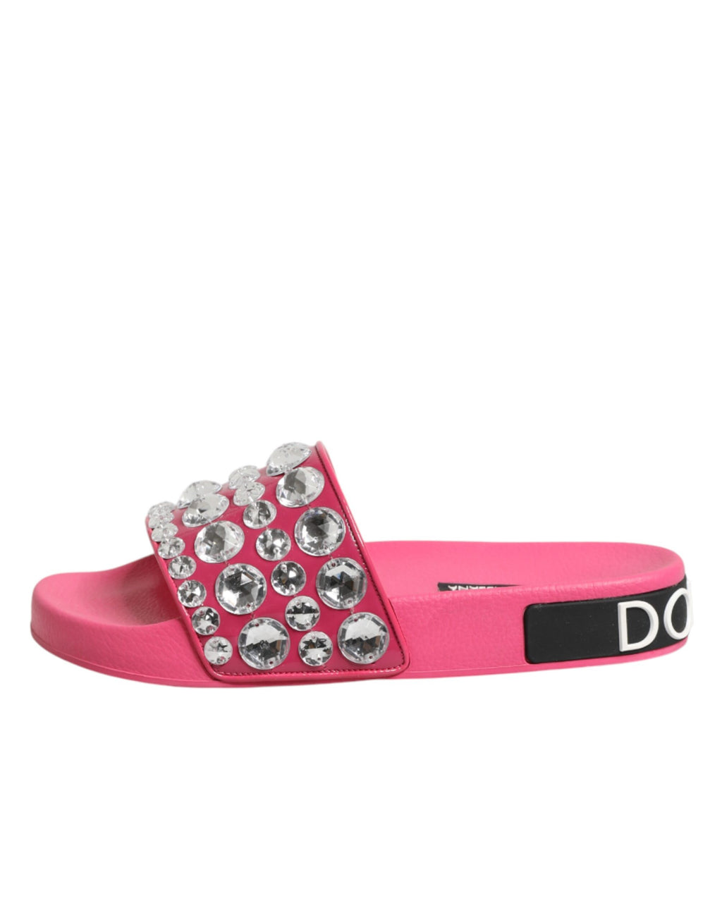 Sandales Dolce & Gabbana roses en cristaux roses, chaussures de plage élégantes en style slide, parfaites pour l'été.