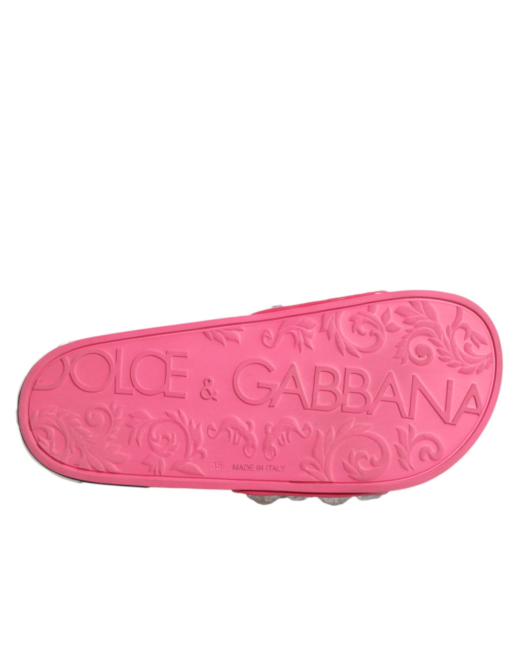 Sandales Dolce & Gabbana rose en cristal, chaussures d'été élégantes pour la plage, style sophistiqué et féminin.