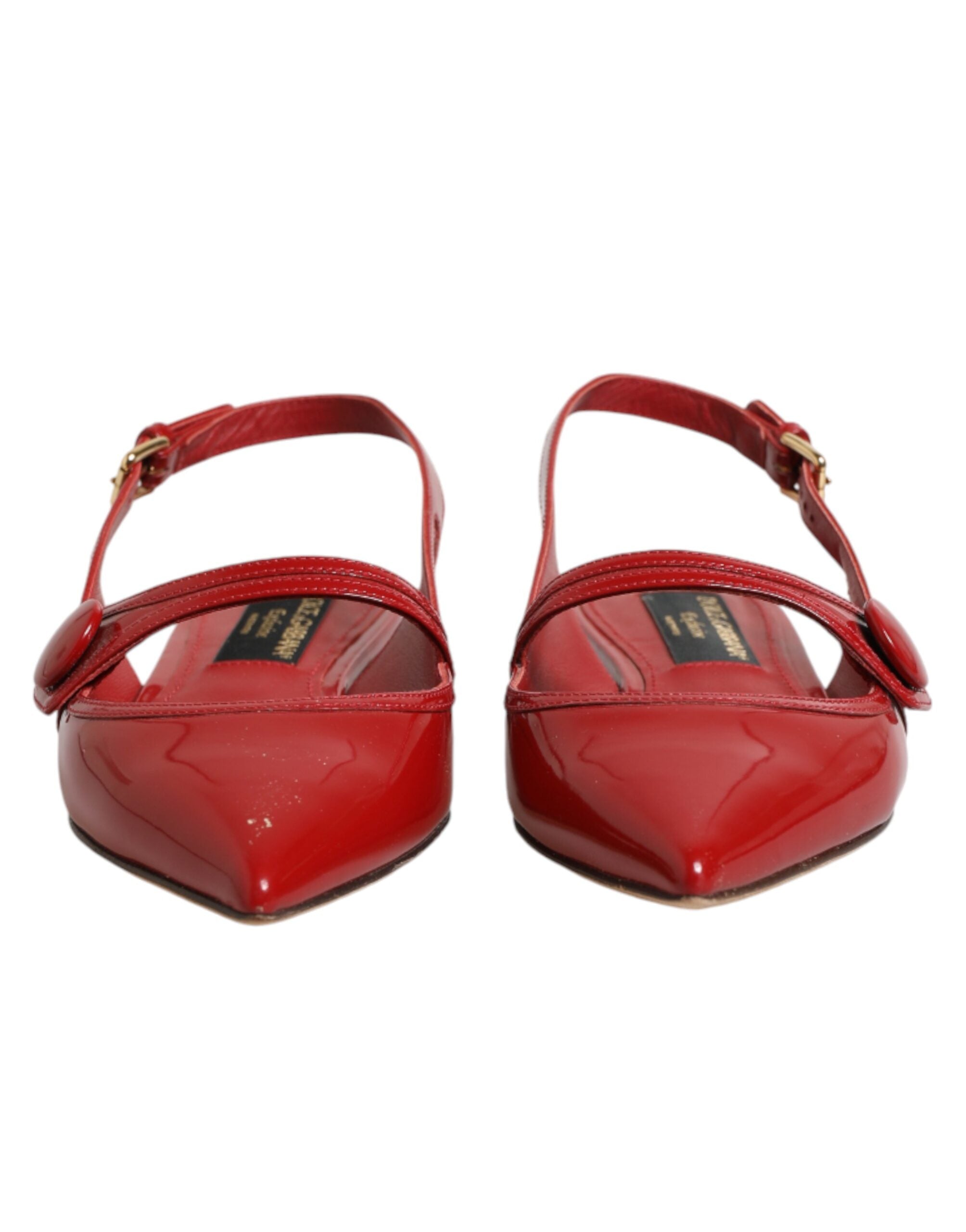 Chaussures Dolce & Gabbana, sandales flats en cuir rouge avec talon arrière, style slingback, pour femme.
