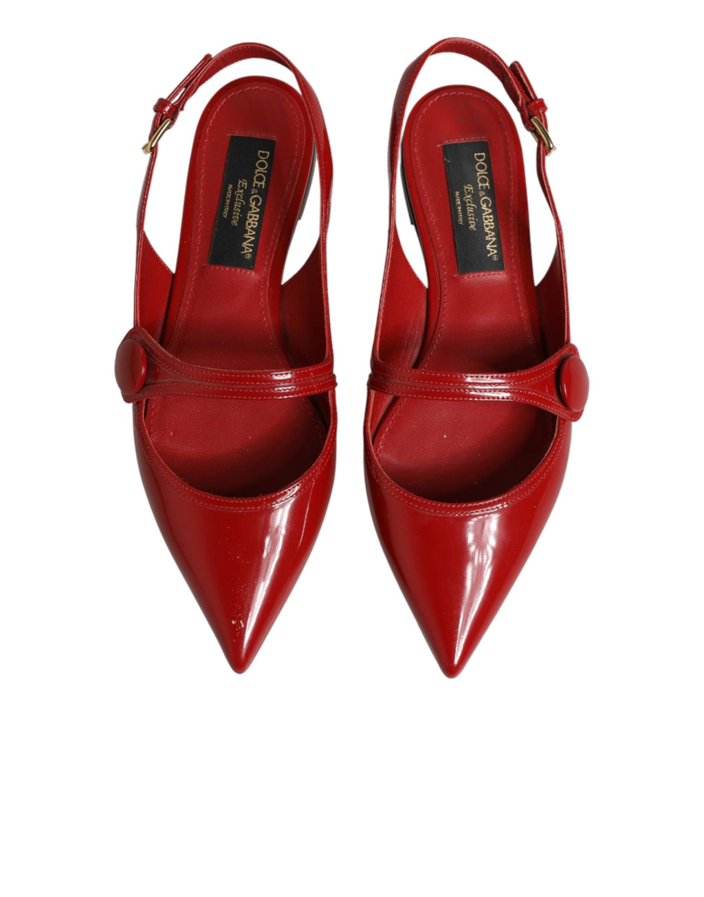 Chaussures Dolce & Gabbana, sandales plates rouges en cuir avec talons bas et bride arrière, élégantes et modernes.