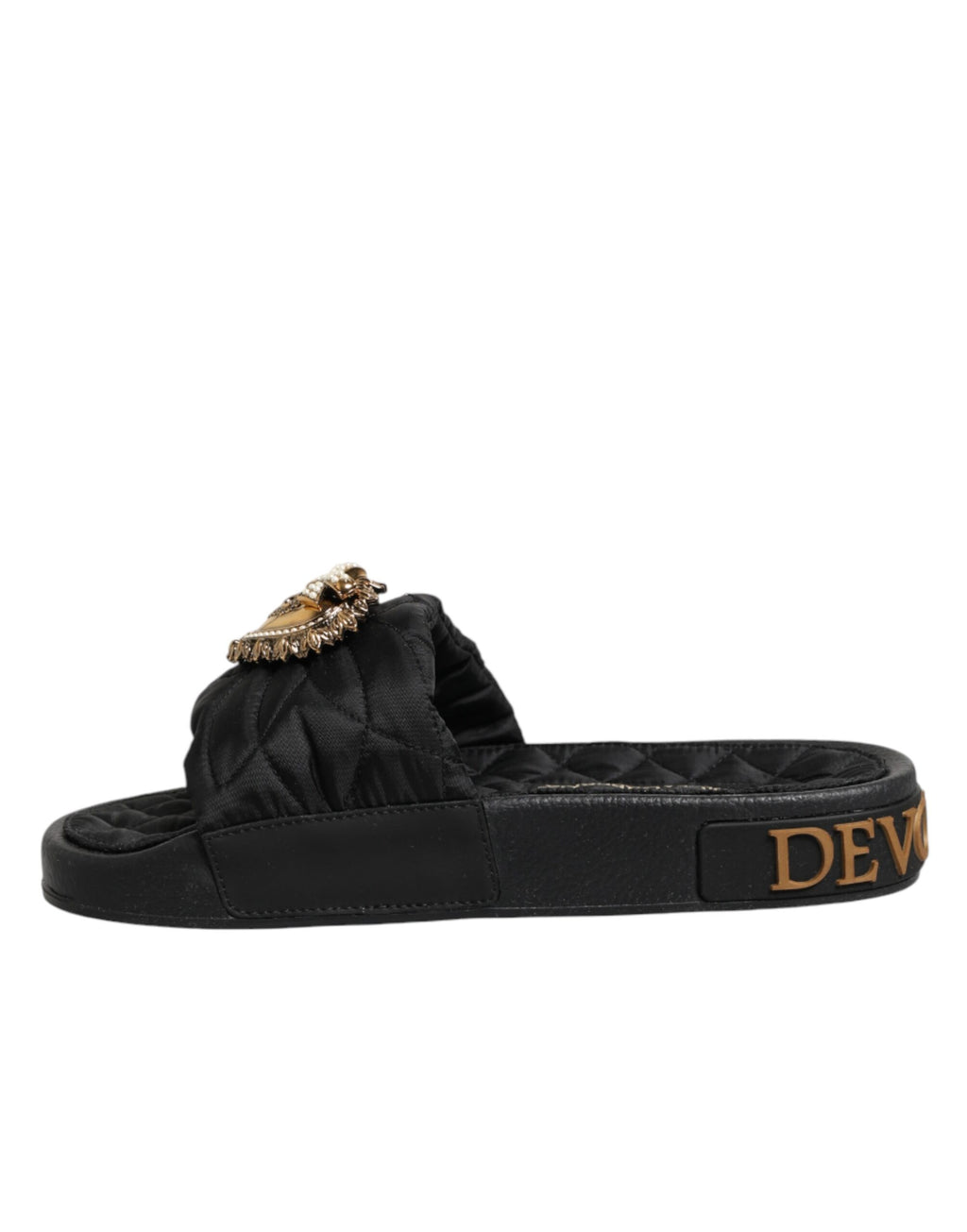 Chaussures sliding en cuir matelassé noir Dolce & Gabbana Devotion, élégantes et confortables, avec design sophistiqué.