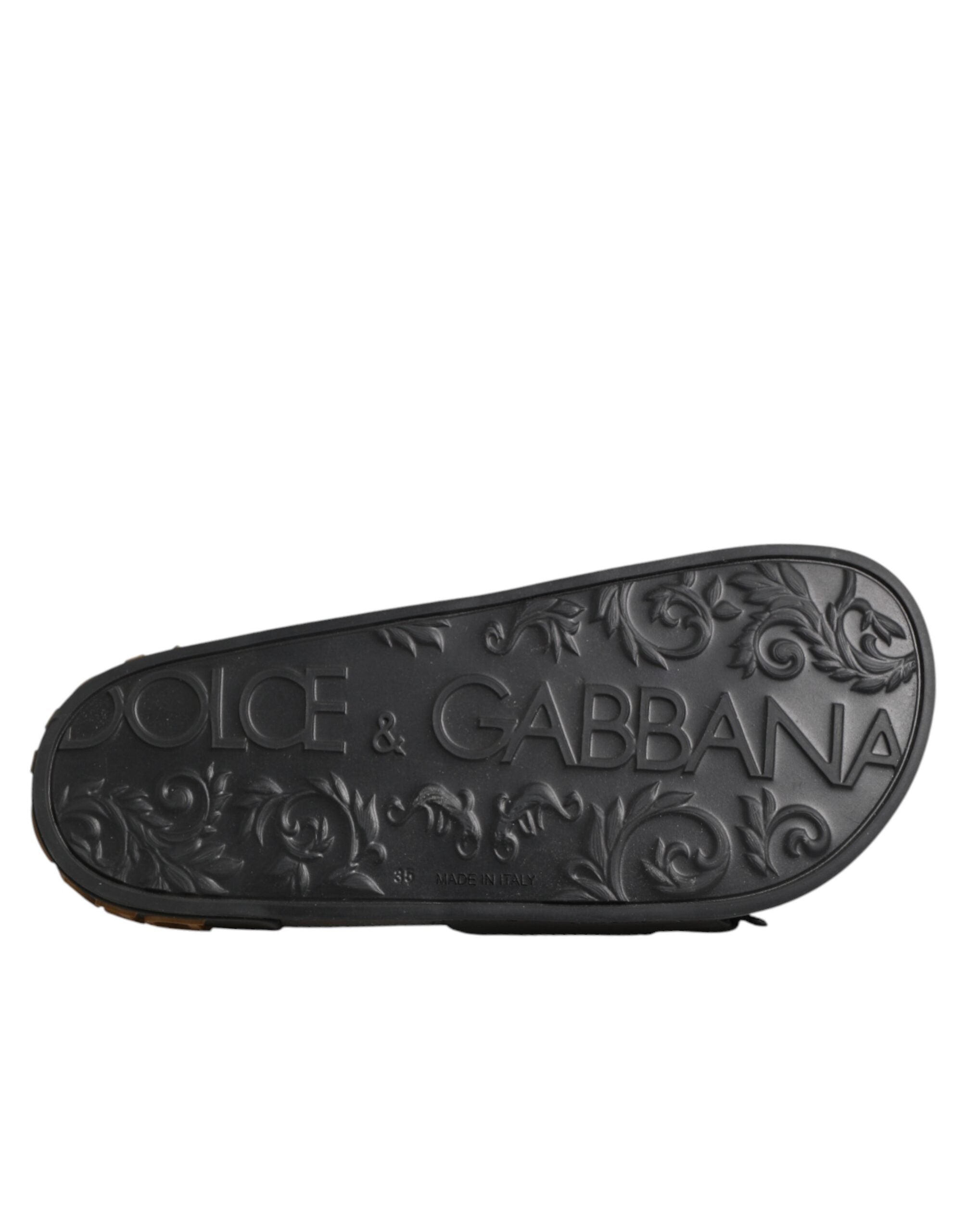 Sandales en cuir matelassé noir Dolce & Gabbana Devotion, chaussures élégantes avec design en relief.