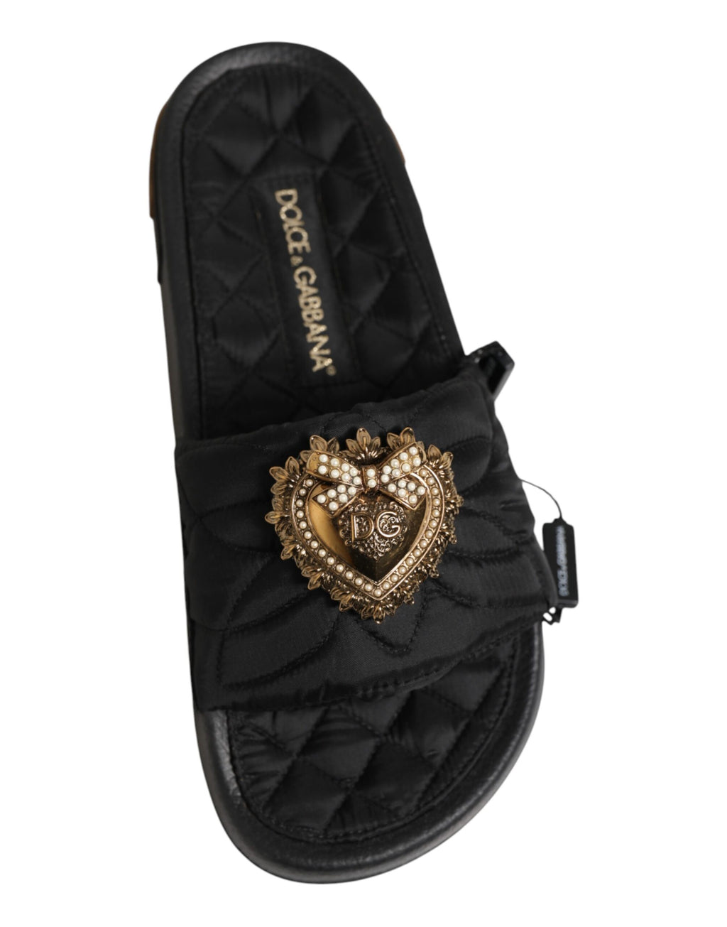 Sandales en cuir matelassé noir Dolce & Gabbana Devotion, chaussures élégantes avec design sophistiqué.
