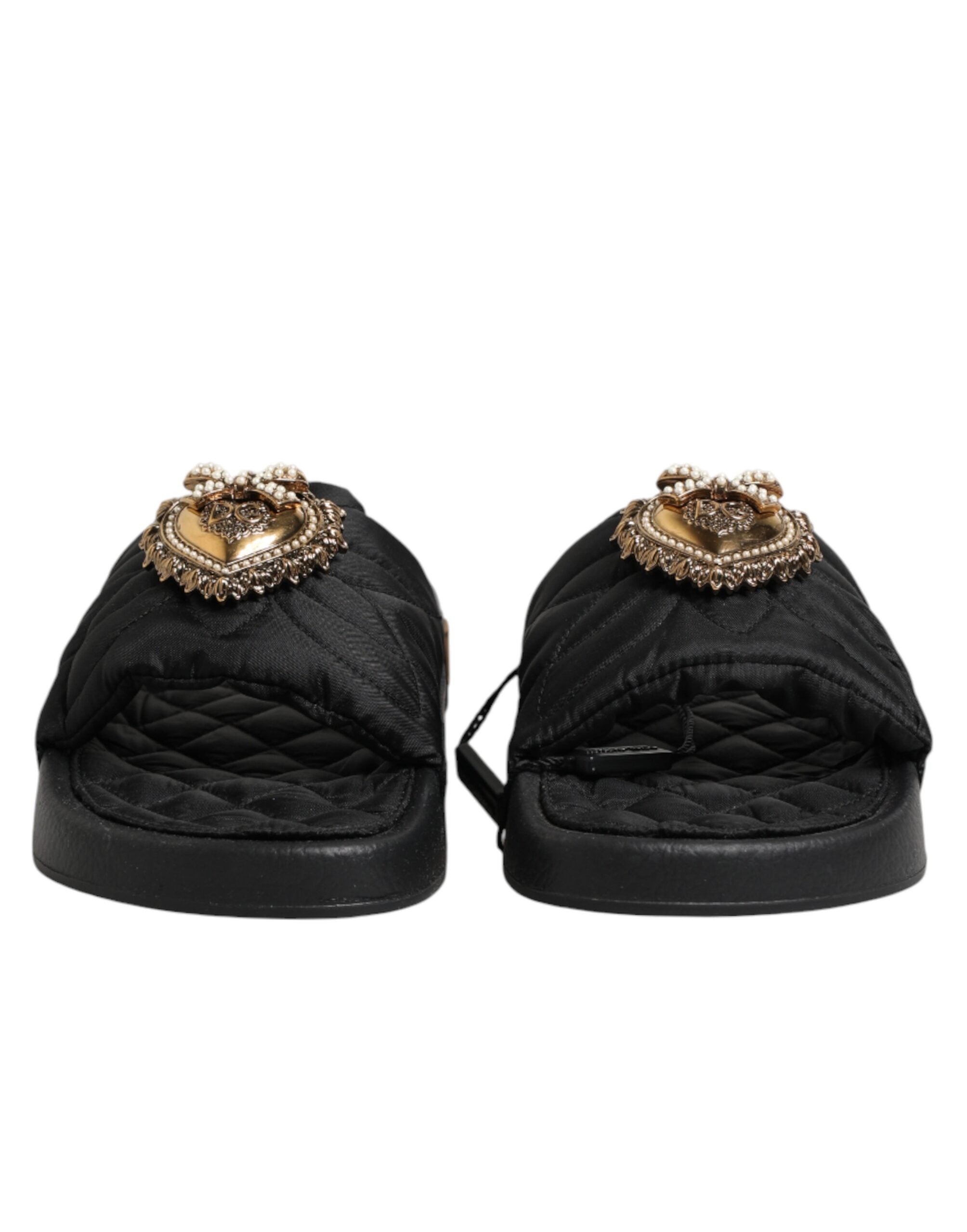 Chaussures Dolce & Gabbana Devotion en cuir matelassé noir, sandales élégantes avec design sophistiqué.