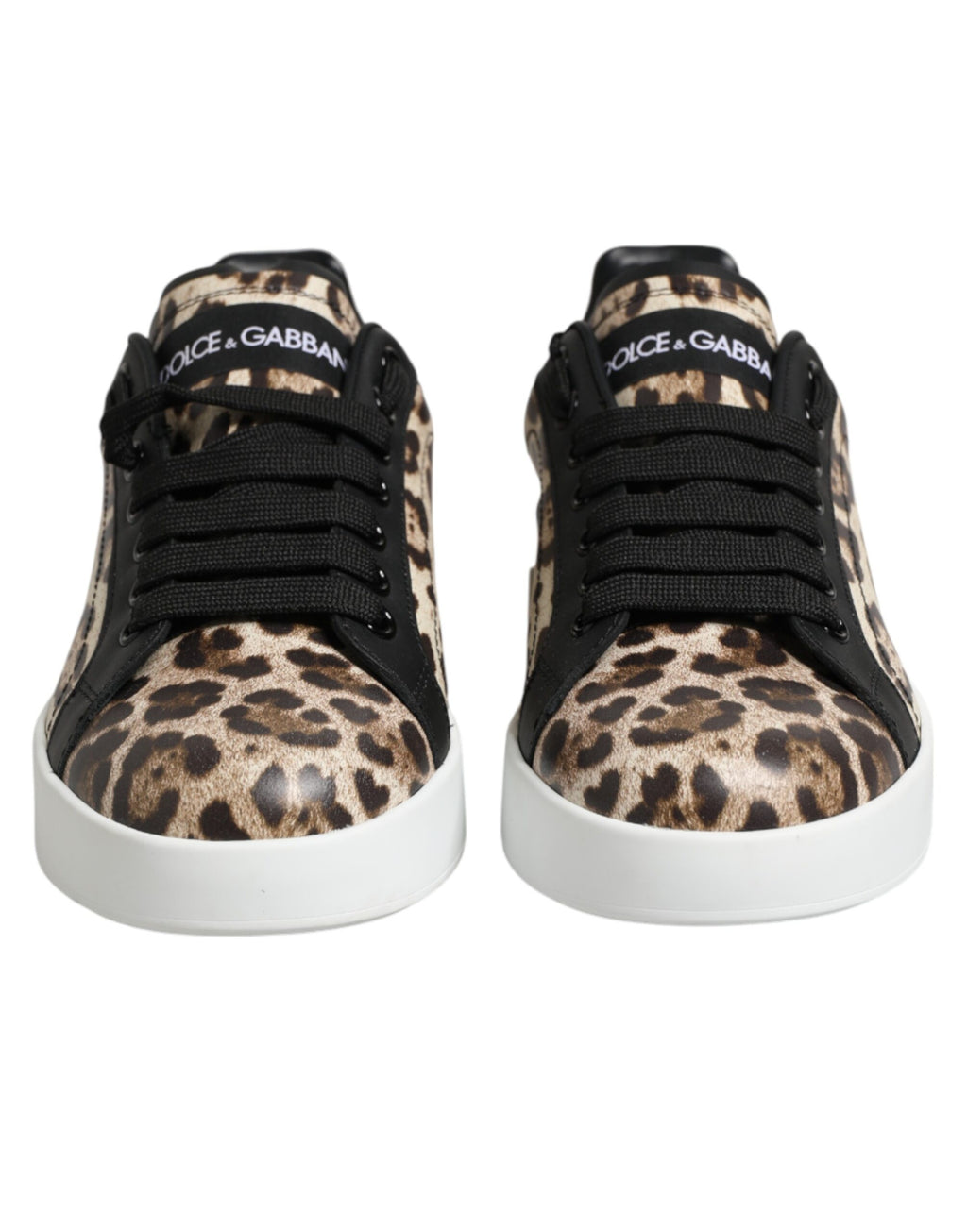 Chaussures sneakers basses en cuir marron à motif léopard de Dolce & Gabbana, style élégant et tendance, vue de côté.