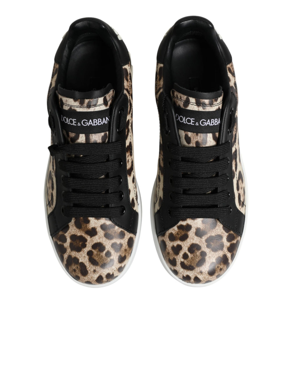 Chaussures sneakers basses en cuir marron à motif léopard de Dolce & Gabbana, élégantes et tendance.