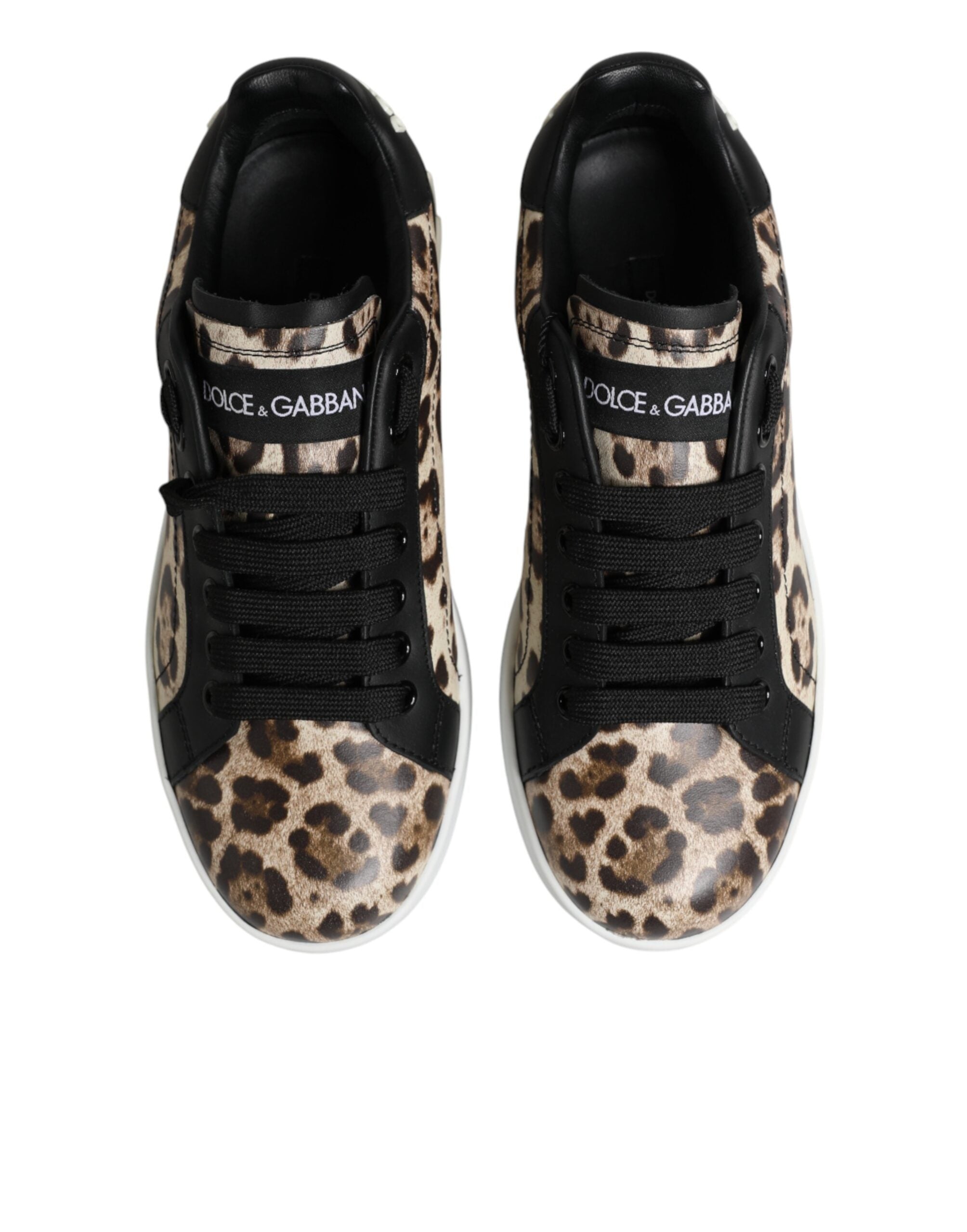 Chaussures sneakers basses en cuir marron à motif léopard de Dolce & Gabbana, élégantes et tendance.