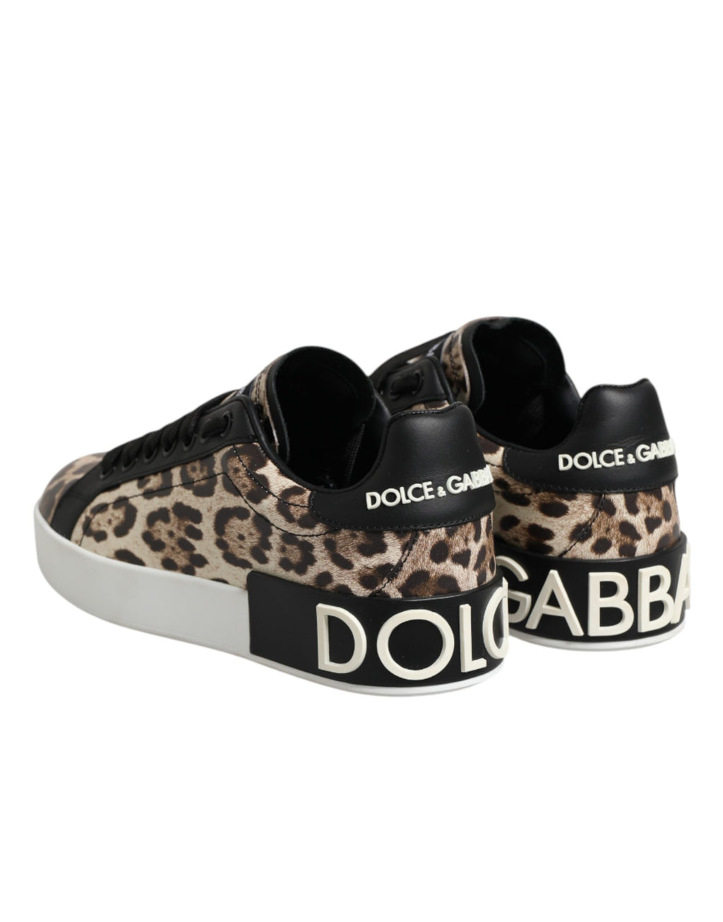 Chaussures Dolce & Gabbana en cuir marron avec imprimé léopard, baskets basses élégantes pour homme ou femme.