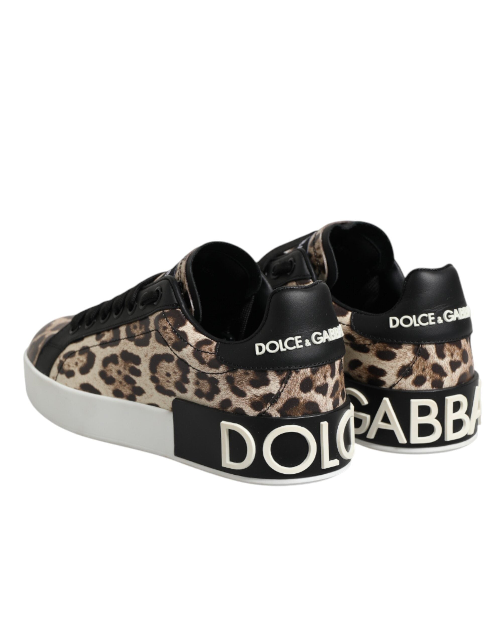 Chaussures Dolce & Gabbana en cuir marron avec imprimé léopard, baskets basses élégantes pour homme ou femme.