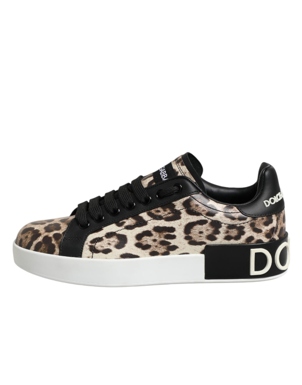 Chaussures Dolce & Gabbana en cuir marron avec imprimé léopard, baskets basses élégantes pour femmes.