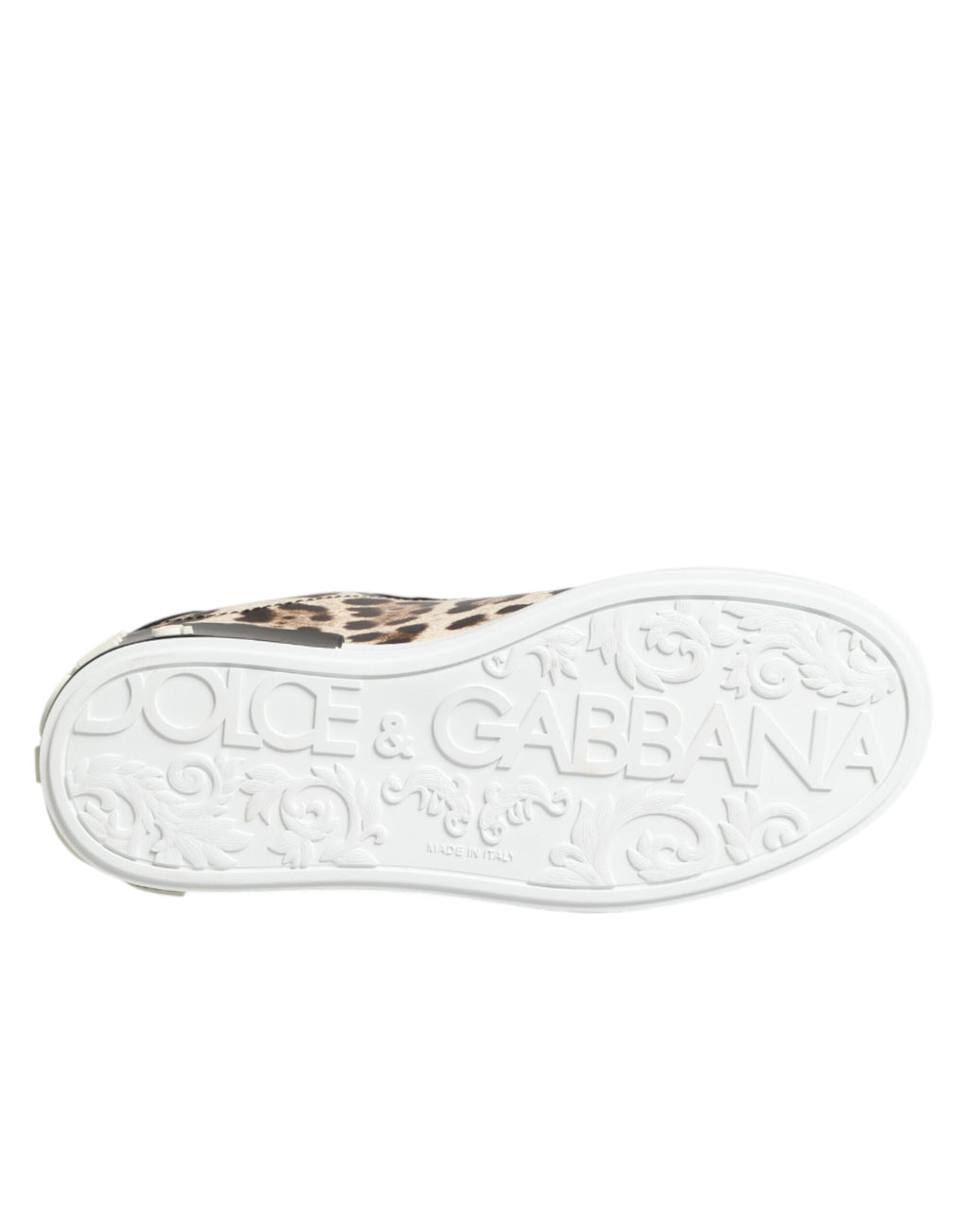 Chaussures basses en cuir marron avec motif léopard de Dolce & Gabbana, sneakers élégants pour homme.