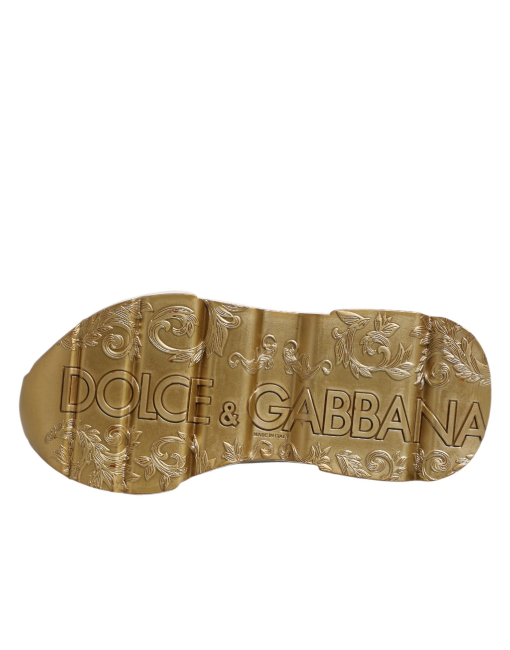 Chaussures basses Dolce & Gabbana Daymaster en or blanc, sneakers élégants en cuir avec détails modernes.