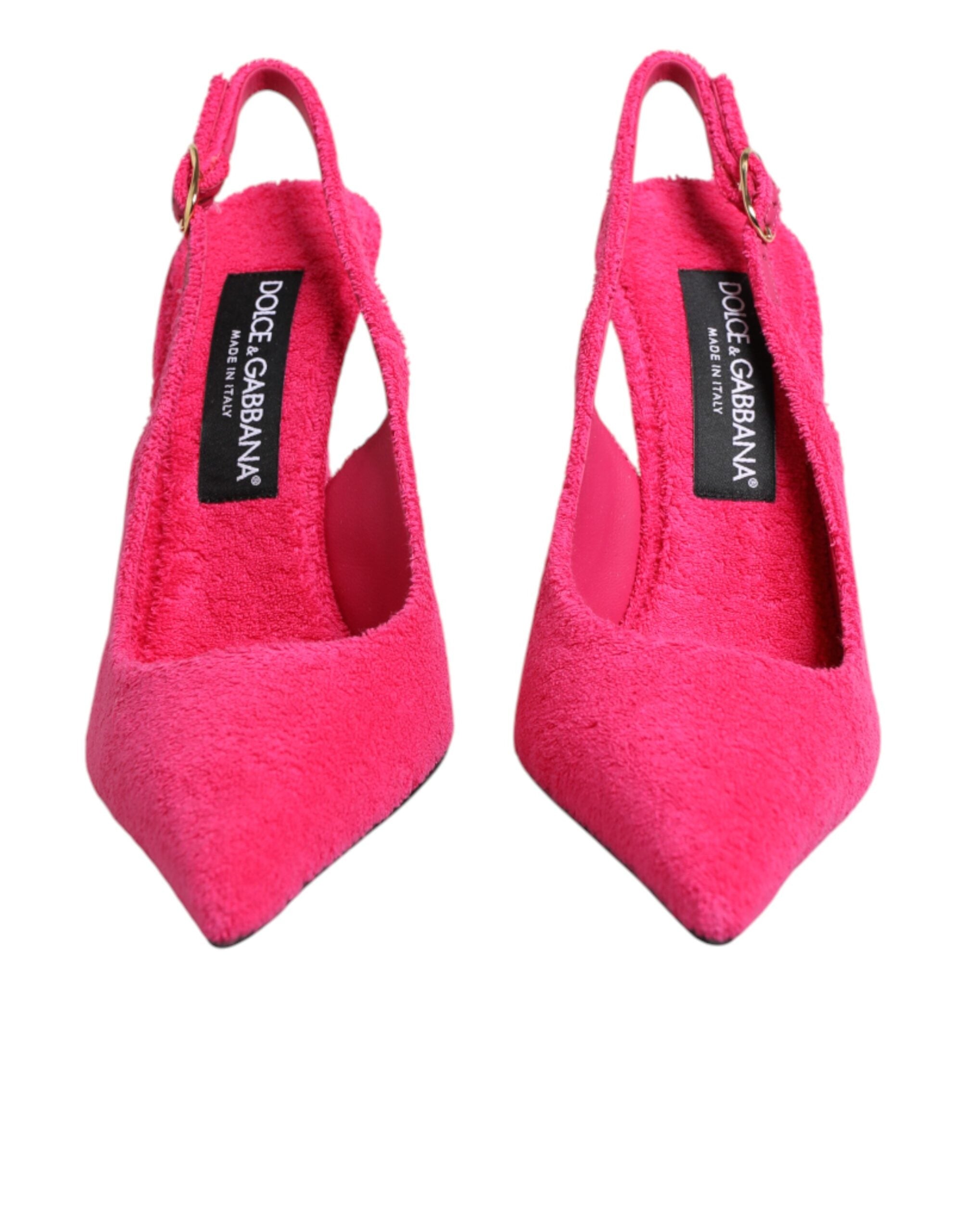 Chaussures à talons haut Dolce & Gabbana, sandales slingback en velours rose avec semelle en terry.