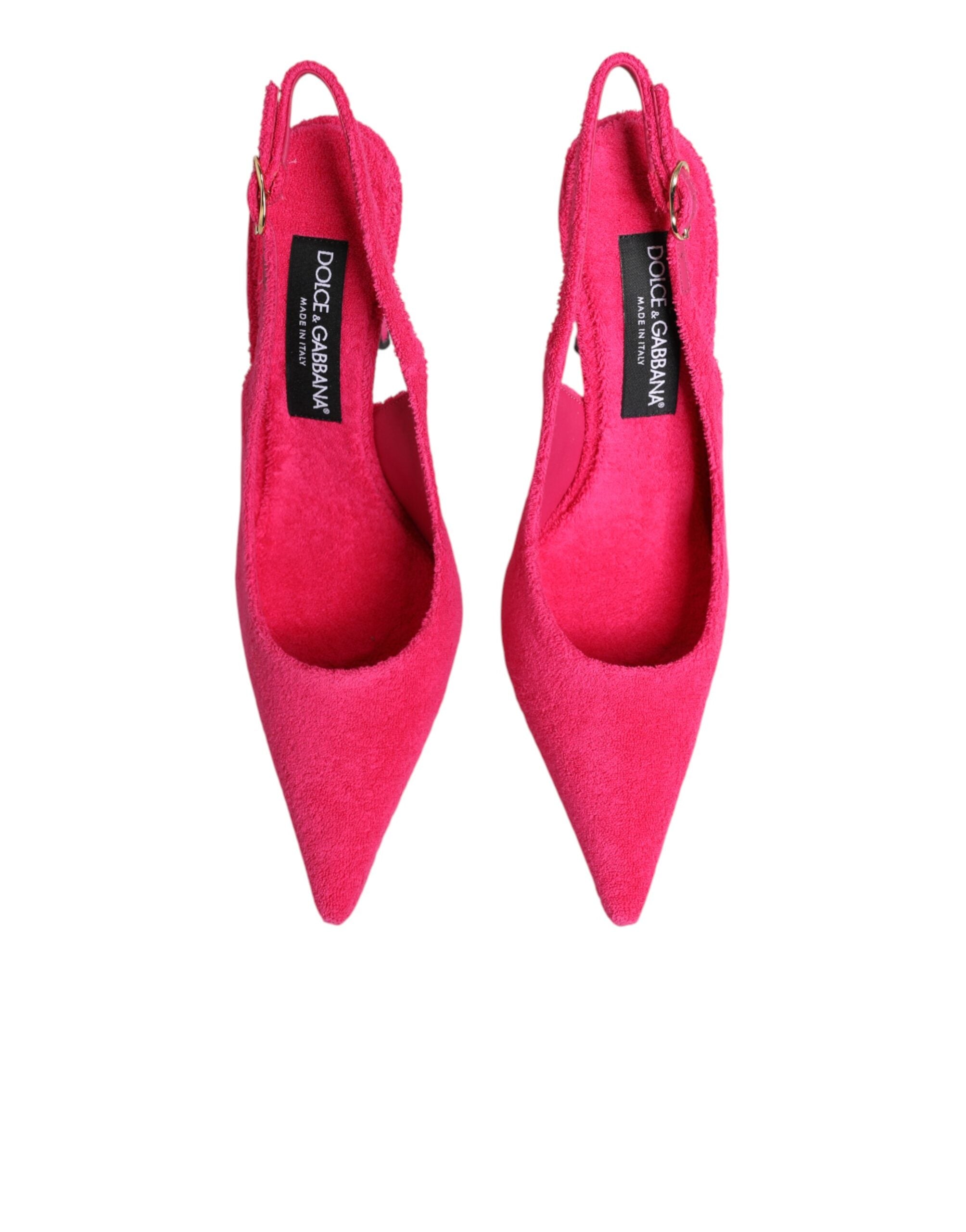 Chaussures à talons hauts Dolce & Gabbana en velours rose, slingback, style élégante et sophistiquée.