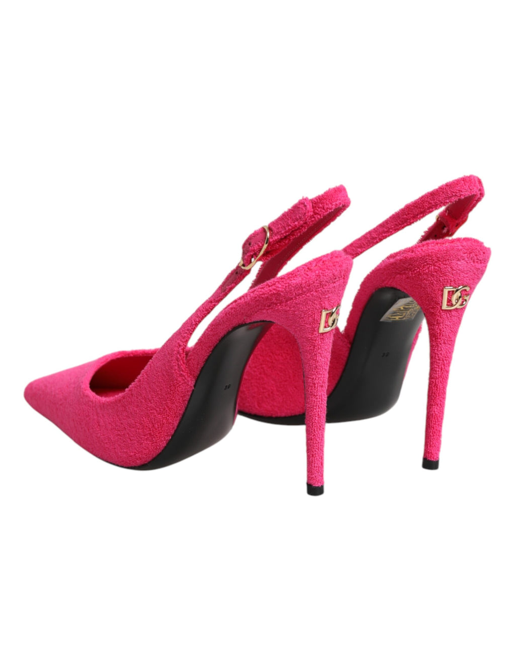 Escarpins Dolce & Gabbana en tissu éponge rose, talons hauts, style slingback, chaussures élégantes pour femme.