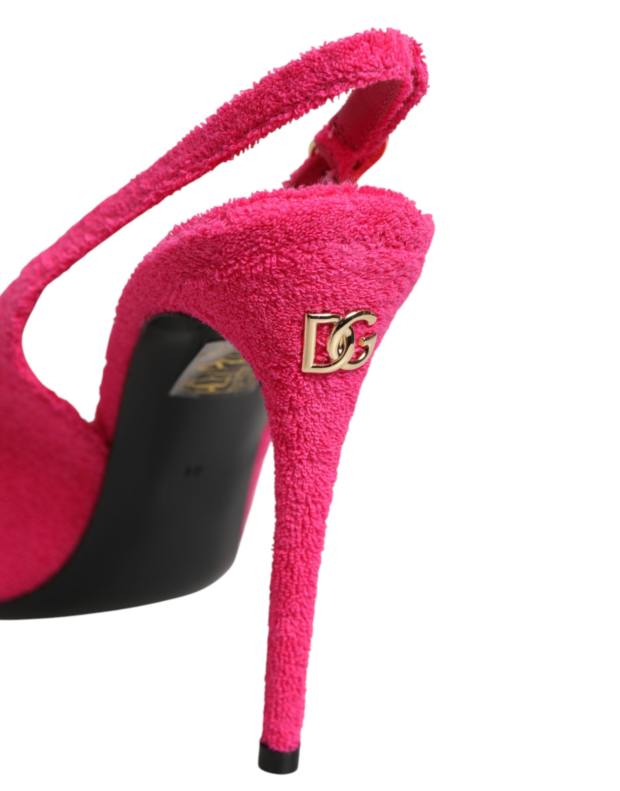 Escarpins Dolce & Gabbana en velours rose avec talons hauts et bride arrière, style élégants et sophistiqués.