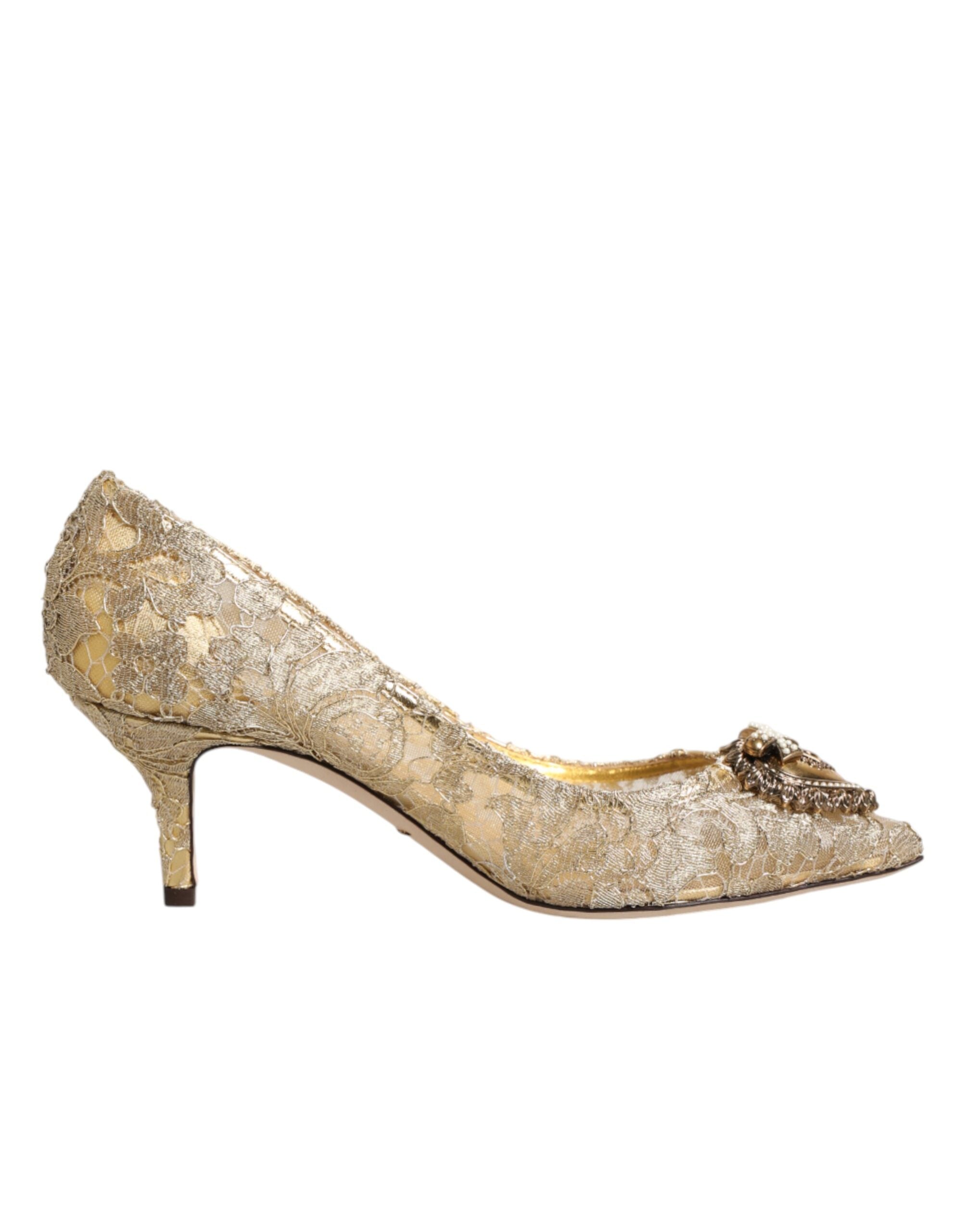 Chaussures à talons Dolce & Gabbana Taormina en dentelle dorée, modèle DEVOTION, élégantes et sophistiquées pour femme
