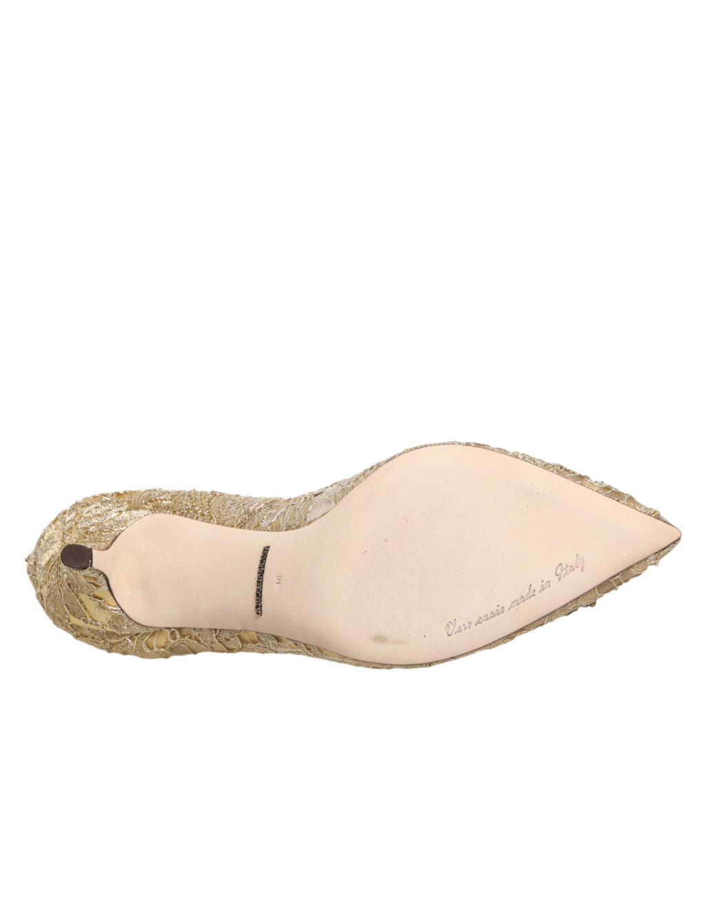 Escarpins Dolce & Gabbana Taormina Lace Gold, chaussures élégantes en dentelle dorée avec talons, pour femmes.