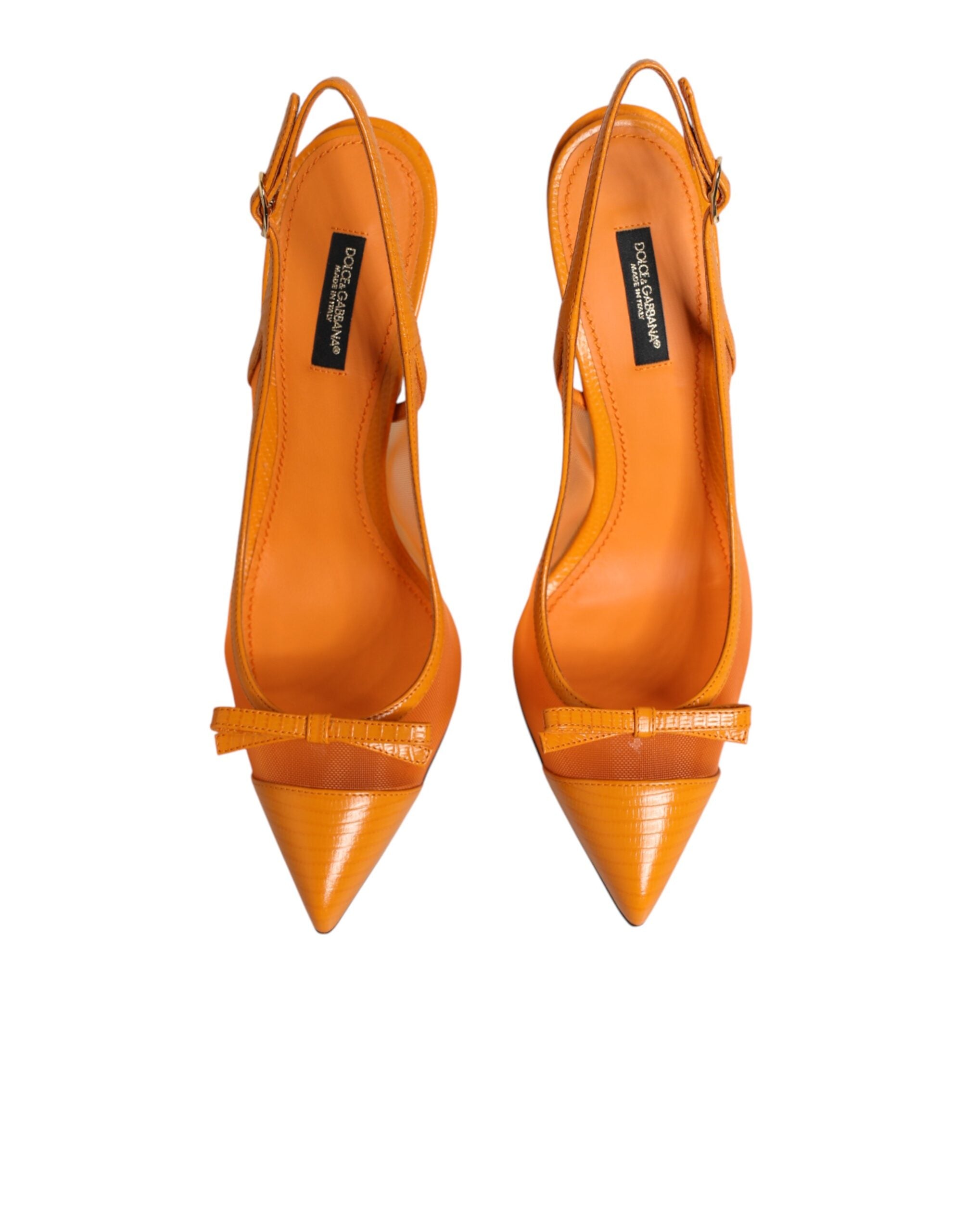 Escarpins à talons en cuir orange et mesh Dolce & Gabbana, chaussures à talons slingback élégantes.